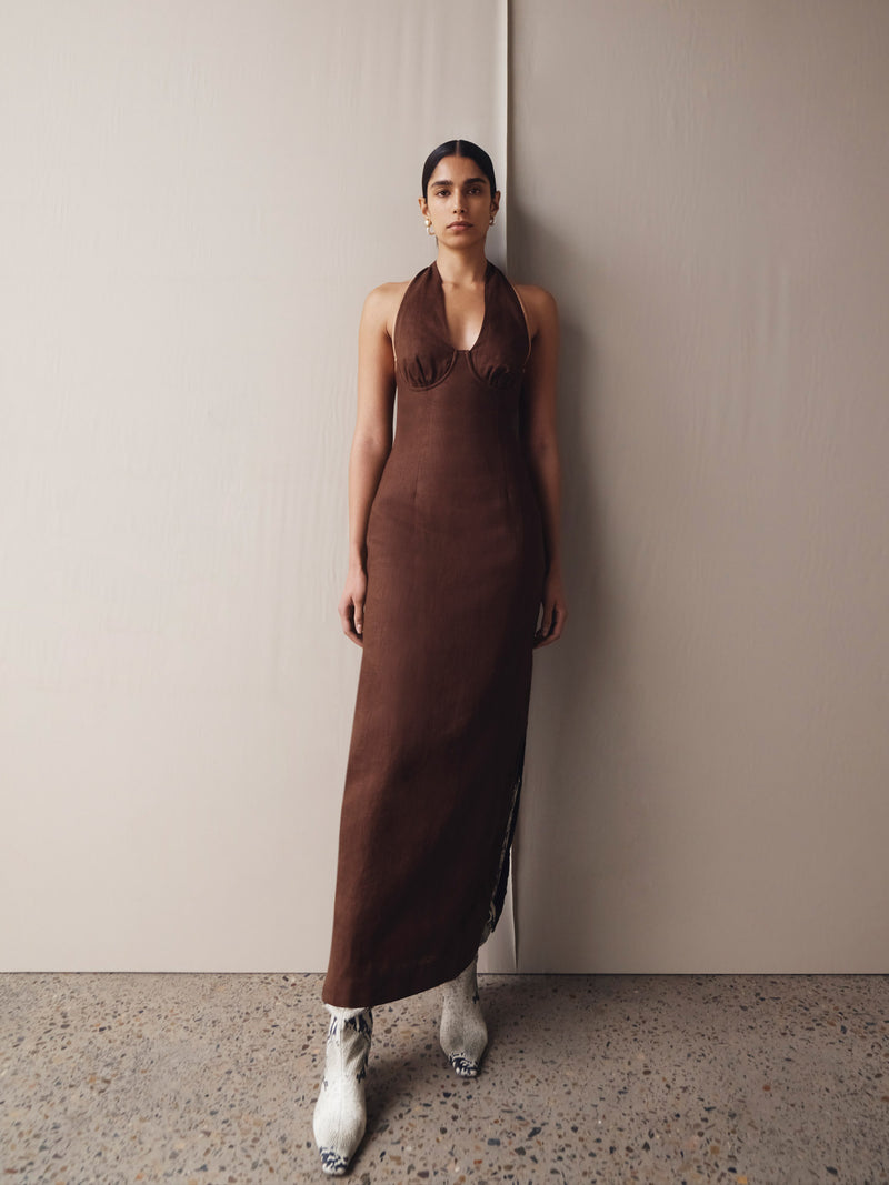 SIR the label Aries Halter Gown CHOCOLATE