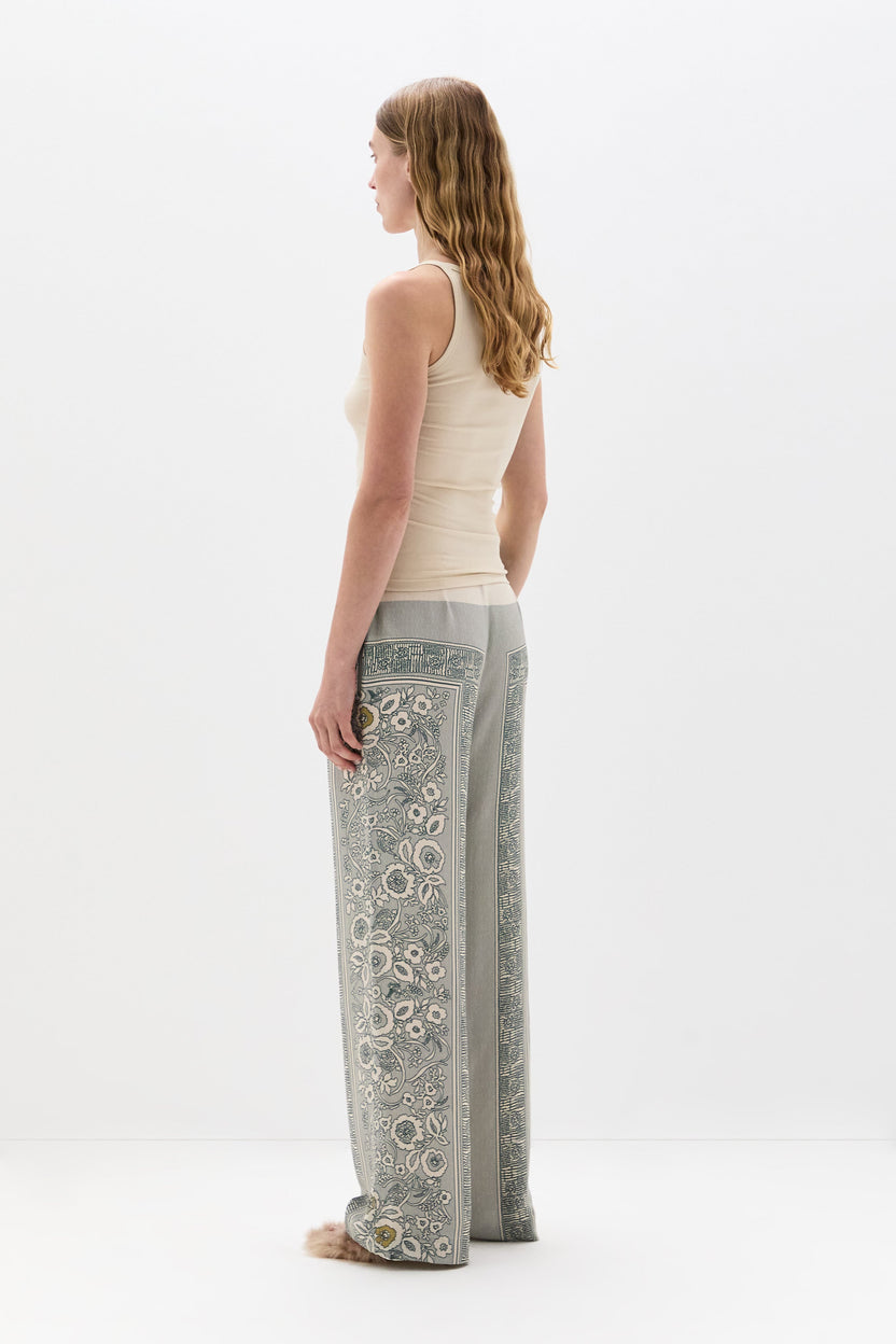 Lula Pant | Francine Floral Sage Silk CDC Mid Rise Pants | SIR.