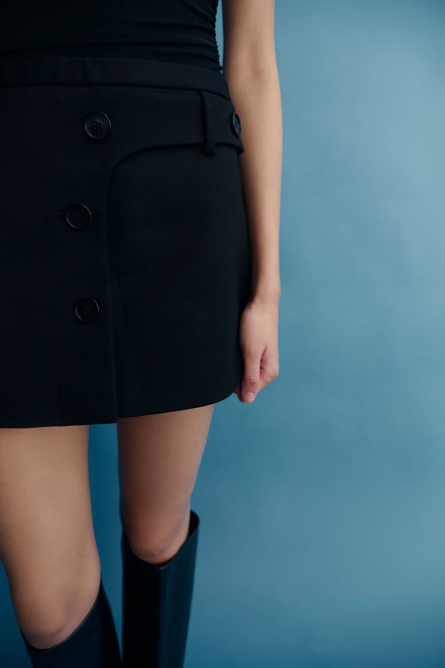 SIR the label Sandrine Button Mini Skirt Black