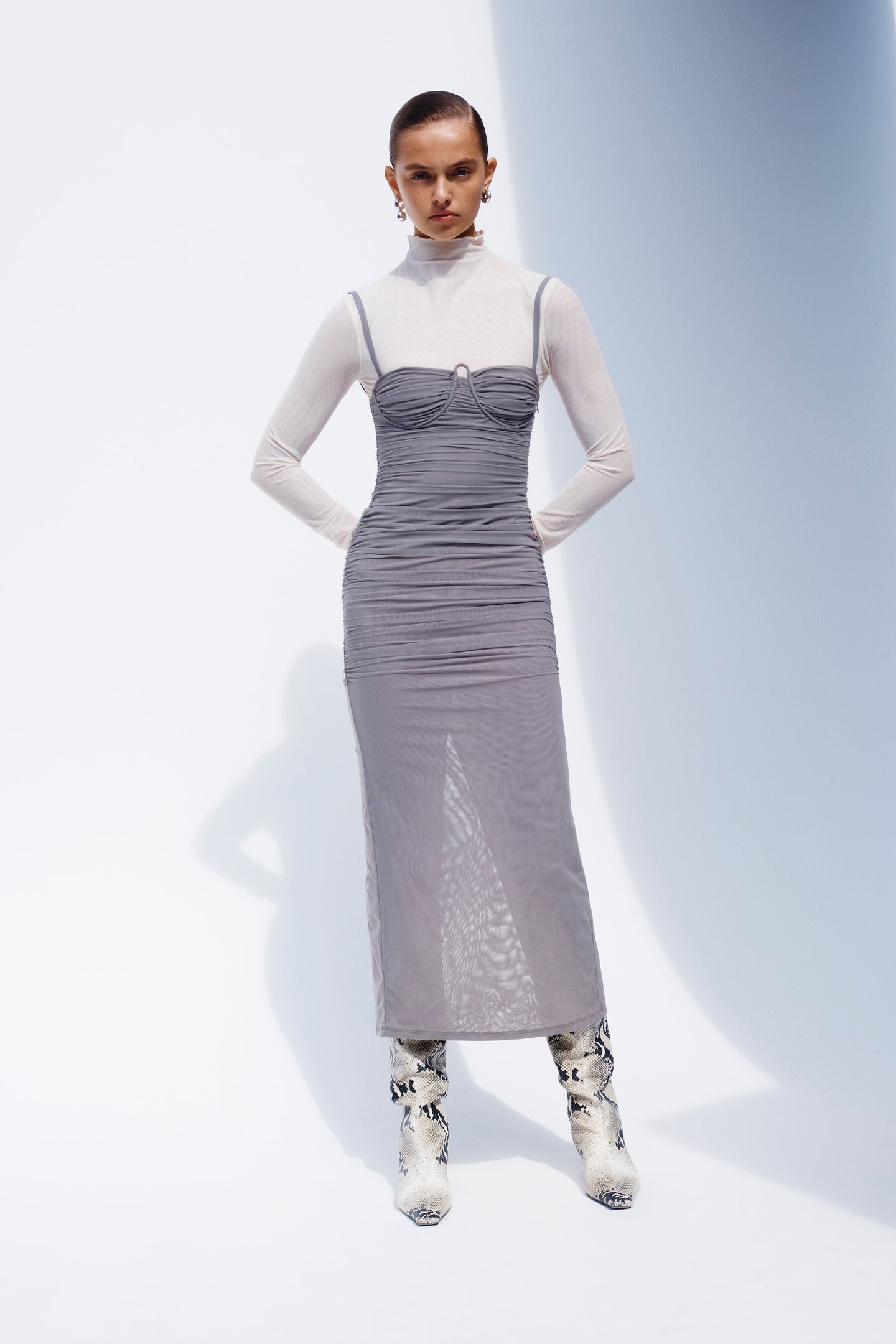 SIR the label Jacques Gathered Midi Dress SLATE