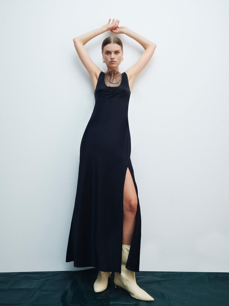 SIR the label Kinetic Beaded Long Sleeve Maxi Dress Black