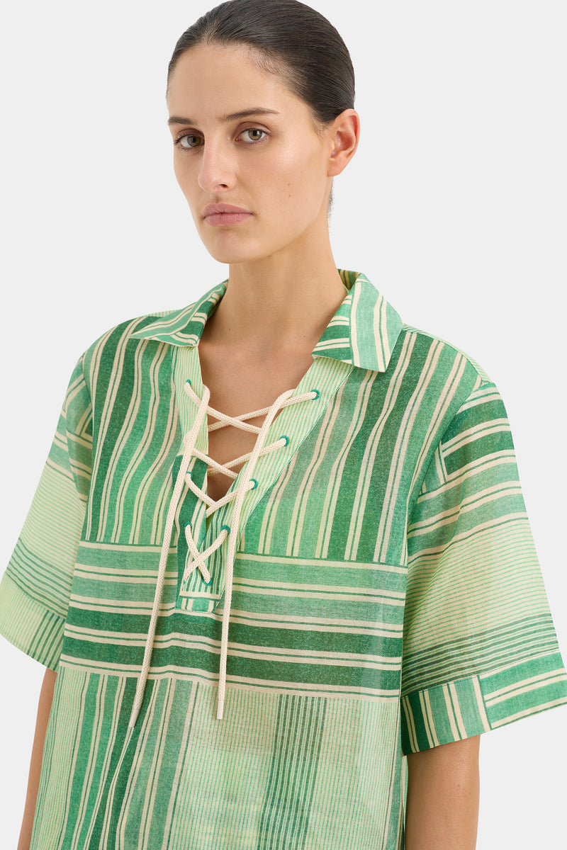 SIR the label Marisol Corded Shirt GREEN PATCHWORK STRIPE