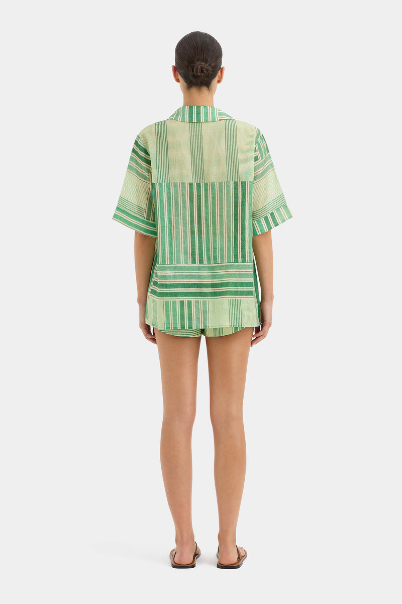 SIR the label Marisol Corded Shirt GREEN PATCHWORK STRIPE