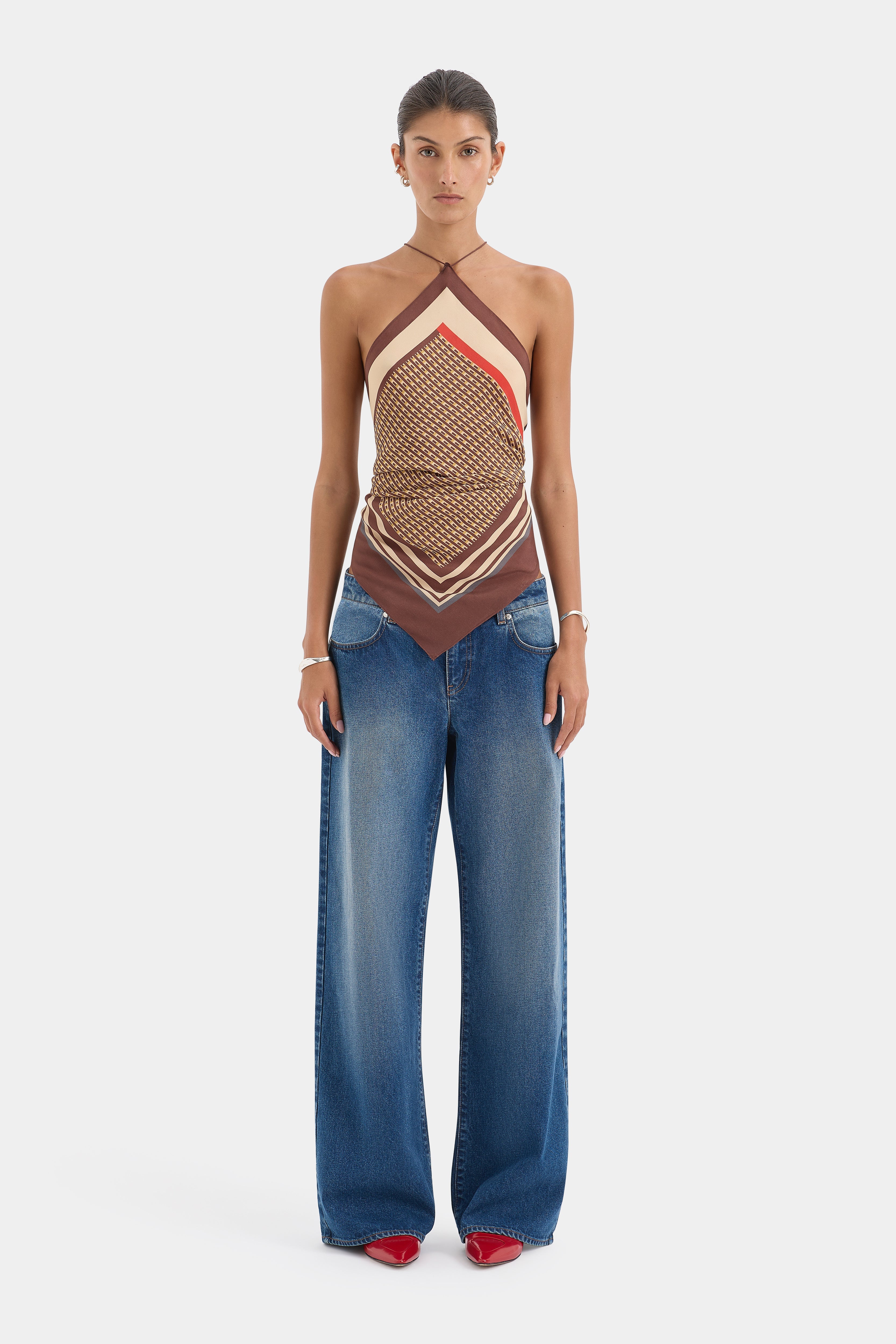 Cooper Scarf Top | Linnea Geometric Tile Silk with Contrast Border