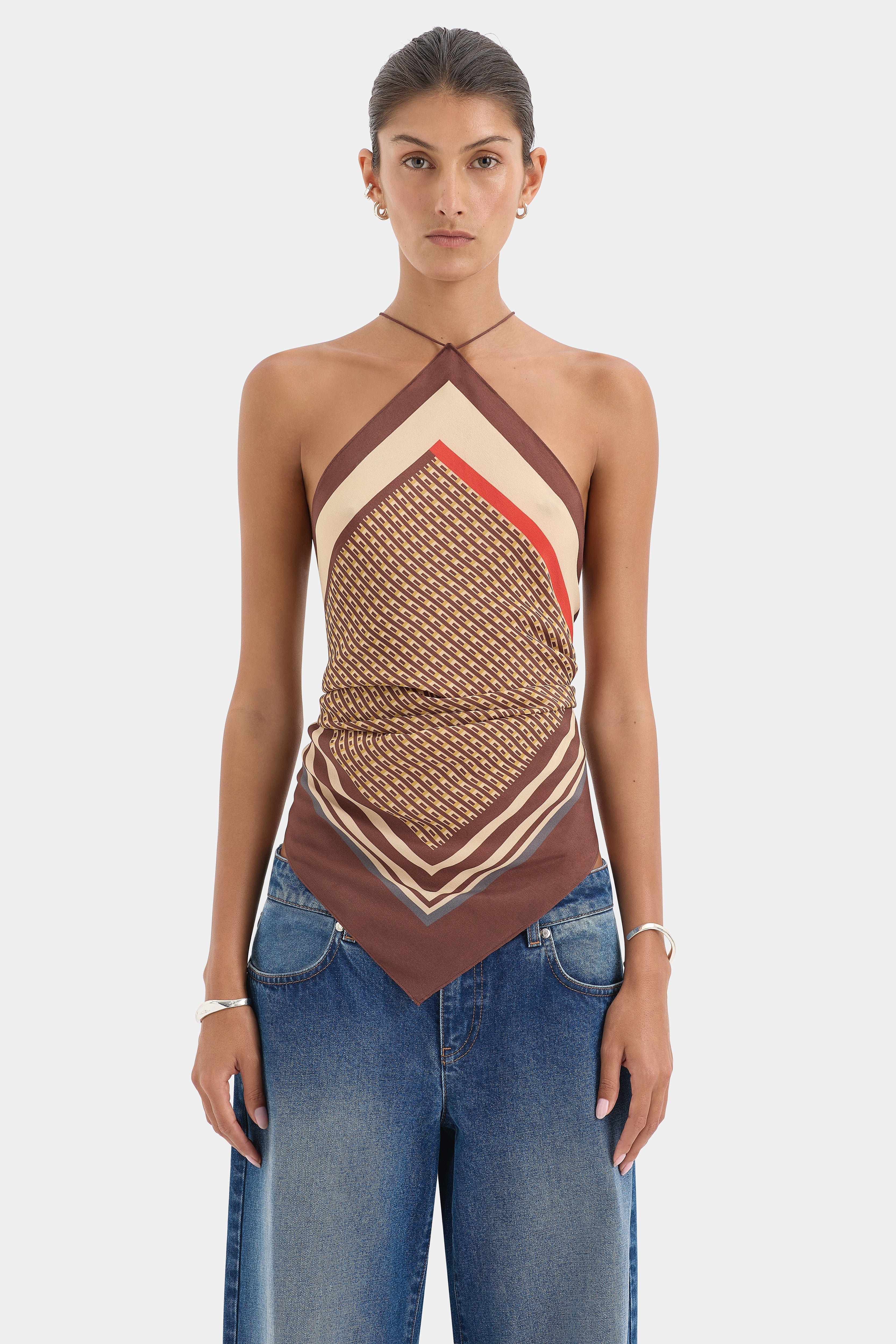 トップス YOSHUYUKI Silk Scarf Patterned Satin Top Satin Scarf Tops | REVOLVE