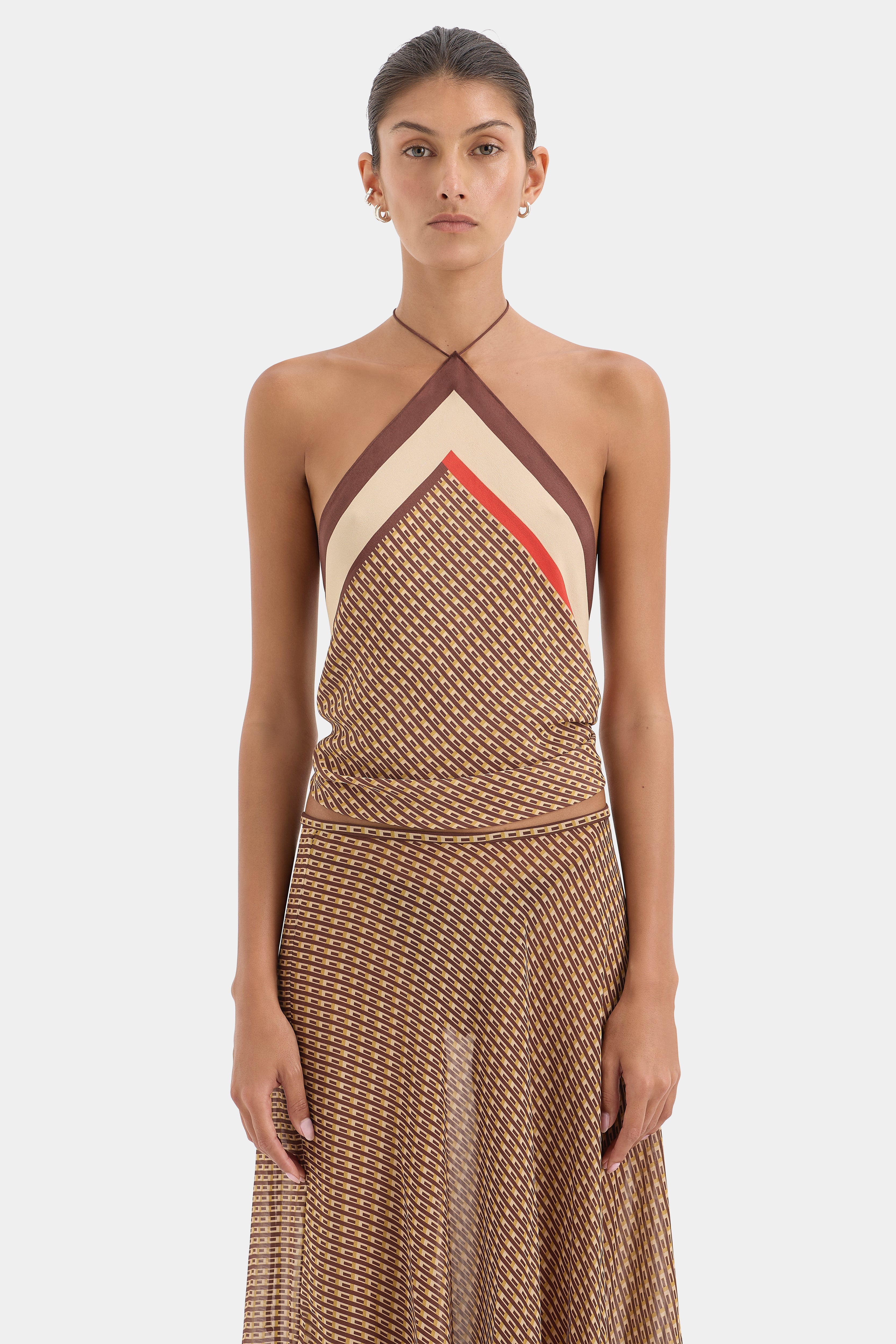 Cooper Scarf Top | Linnea Geometric Tile Silk with Contrast Border