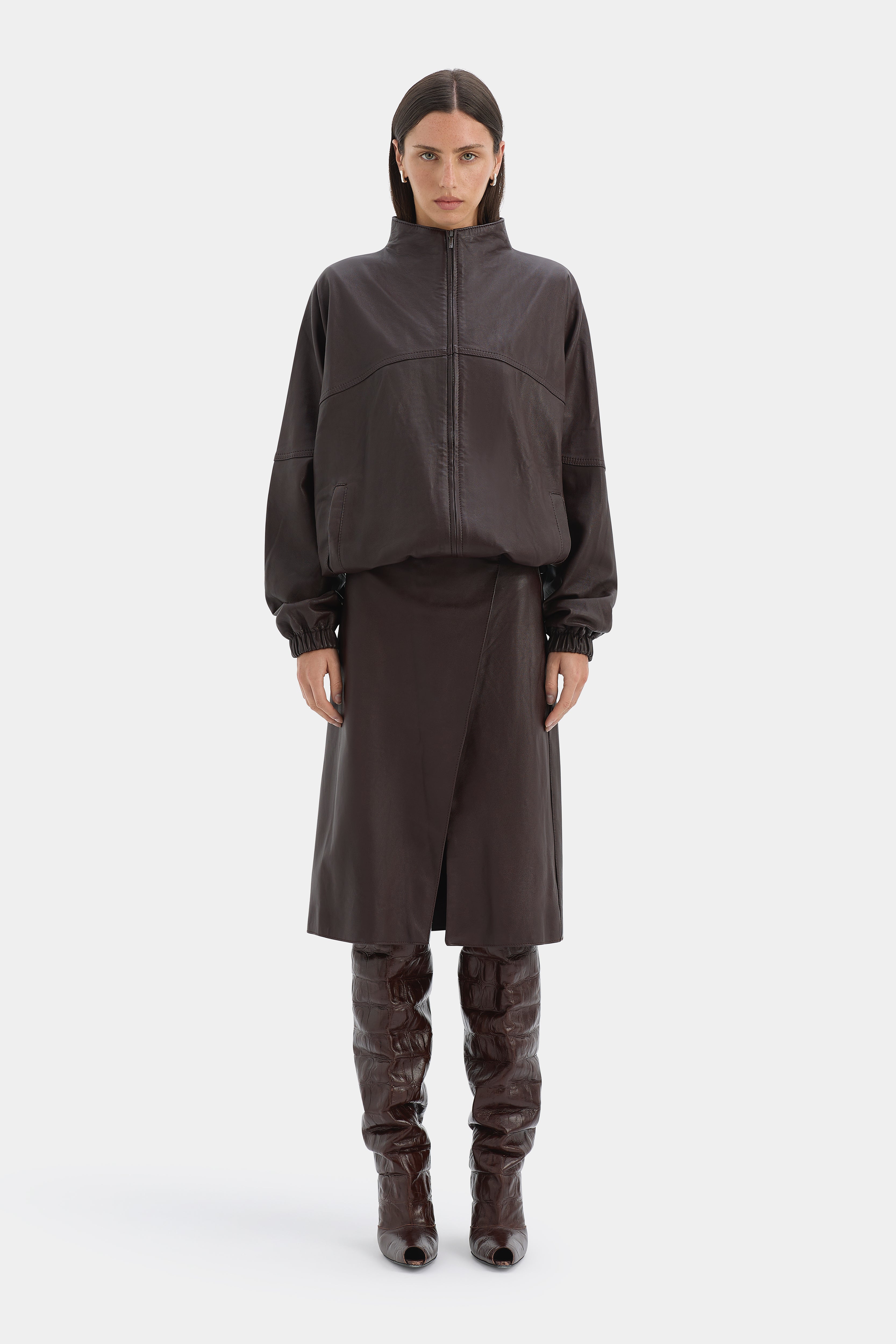Tomi Leather Bomber | Dark Choc Oversized Leather Jacket | SIR.