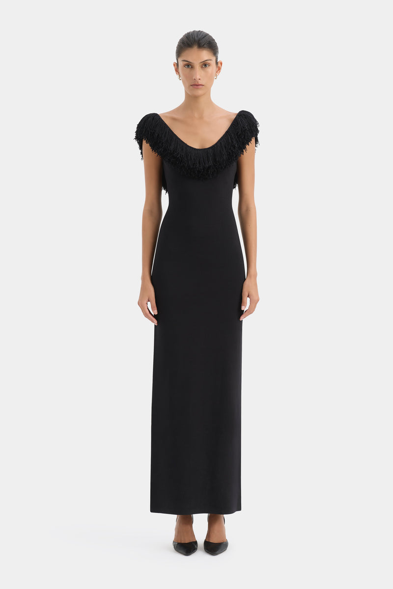knee length dresses for ladies Marcelline Fringe Scoop Back Gown – SIR