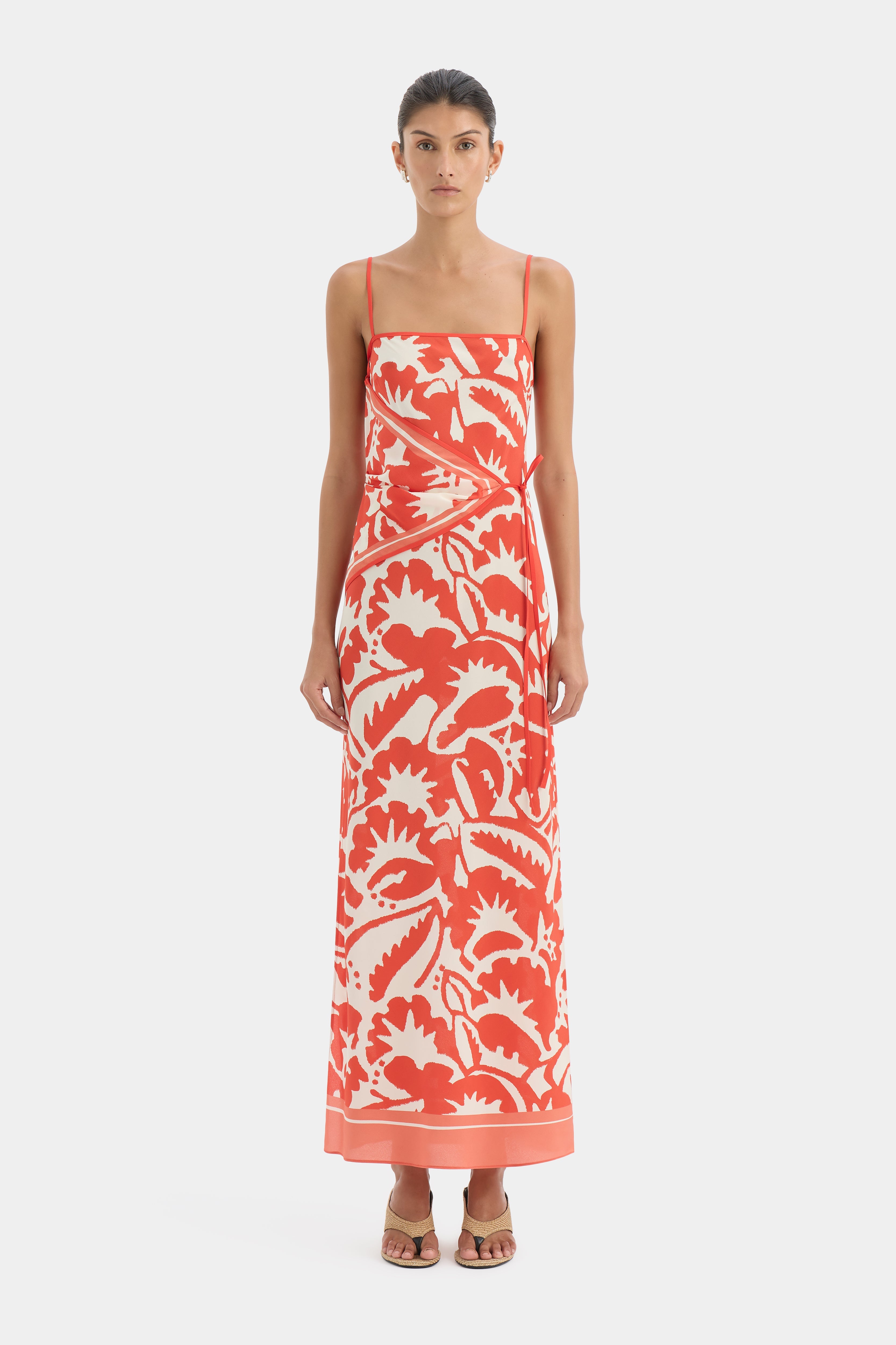 Palmera Scarf Maxi Dress | Vacanza Red Floral Silk | SIR.