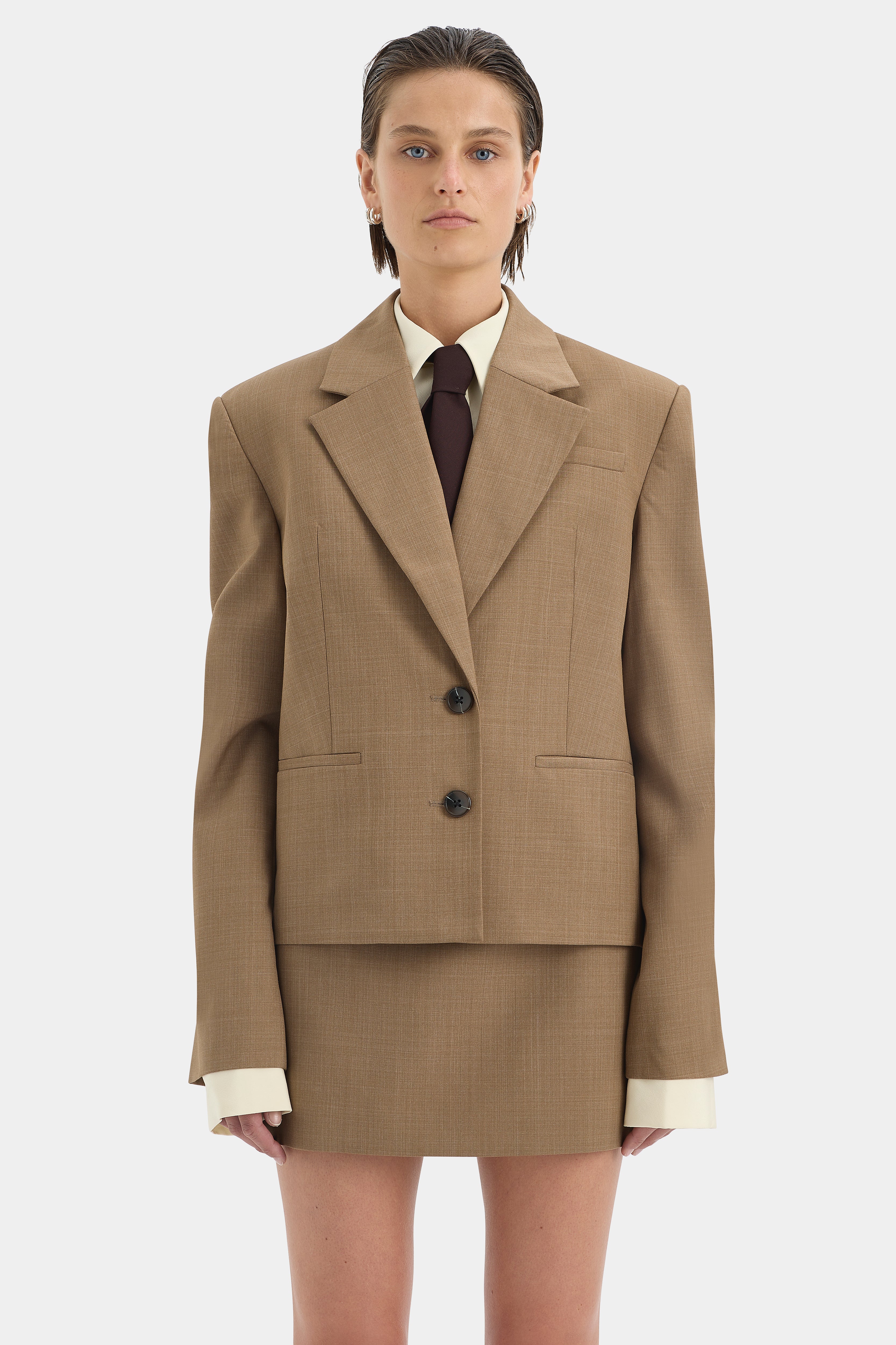 Bastille Blazer | Cinnamon Cropped Double Breasted Blazer | SIR.
