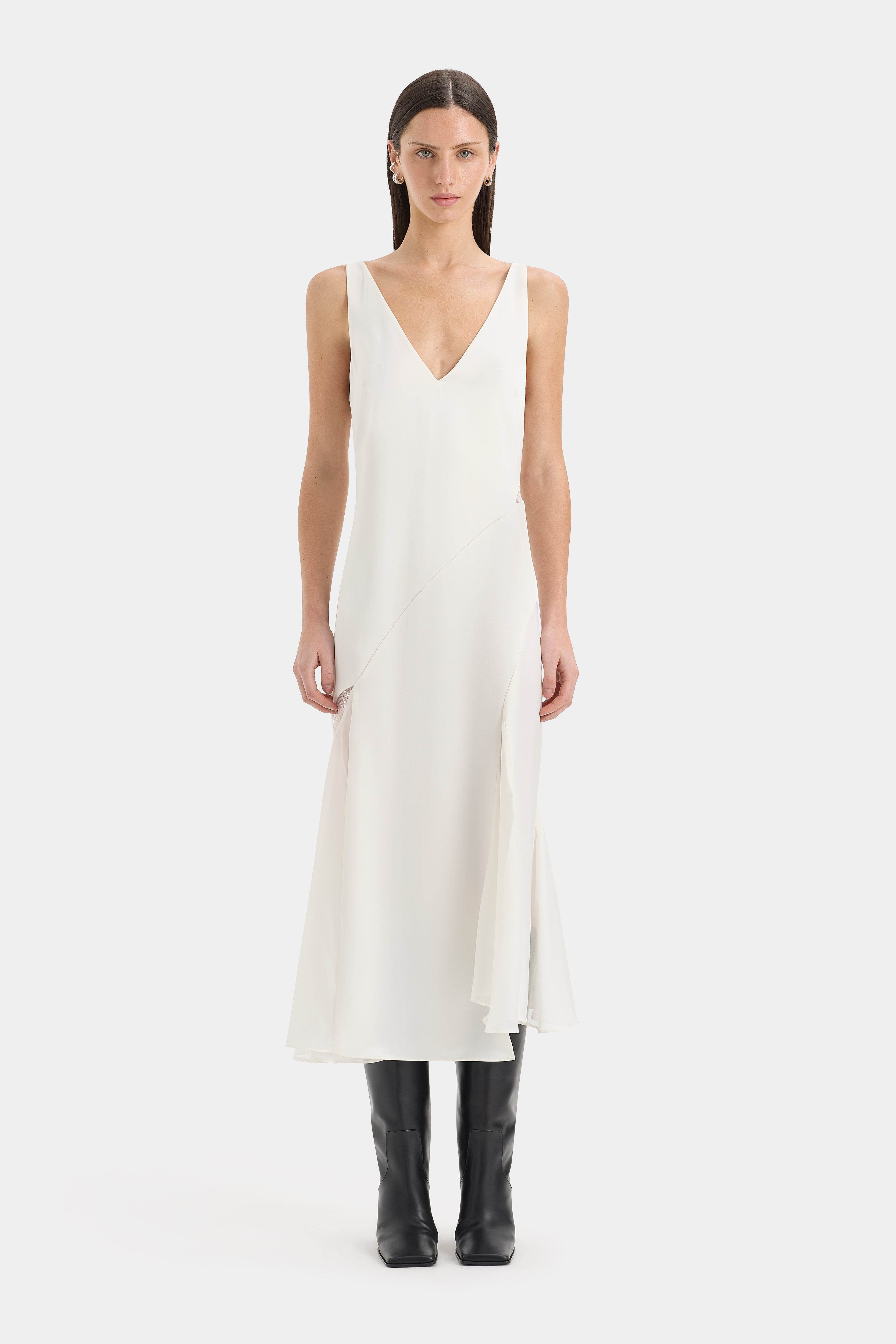 Ingrid Lace Midi Dress | Ivory Silk-Like Scandi Silhouette | SIR. Ingrid Lace Midi Dress | Ivory Silk-Like Scandi Silhouette | SIR.