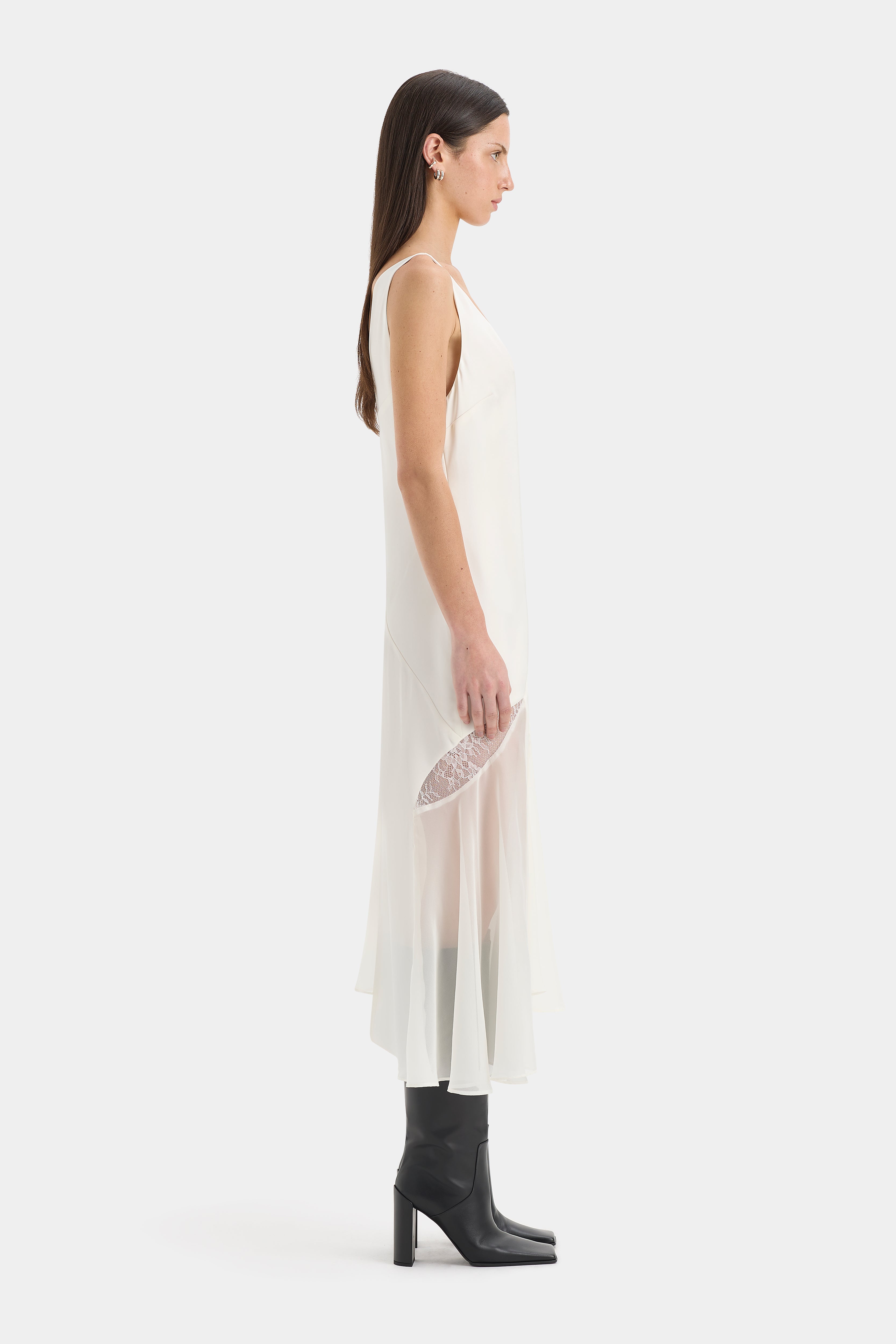 Ingrid Lace Midi Dress | Ivory Silk-Like Scandi Silhouette