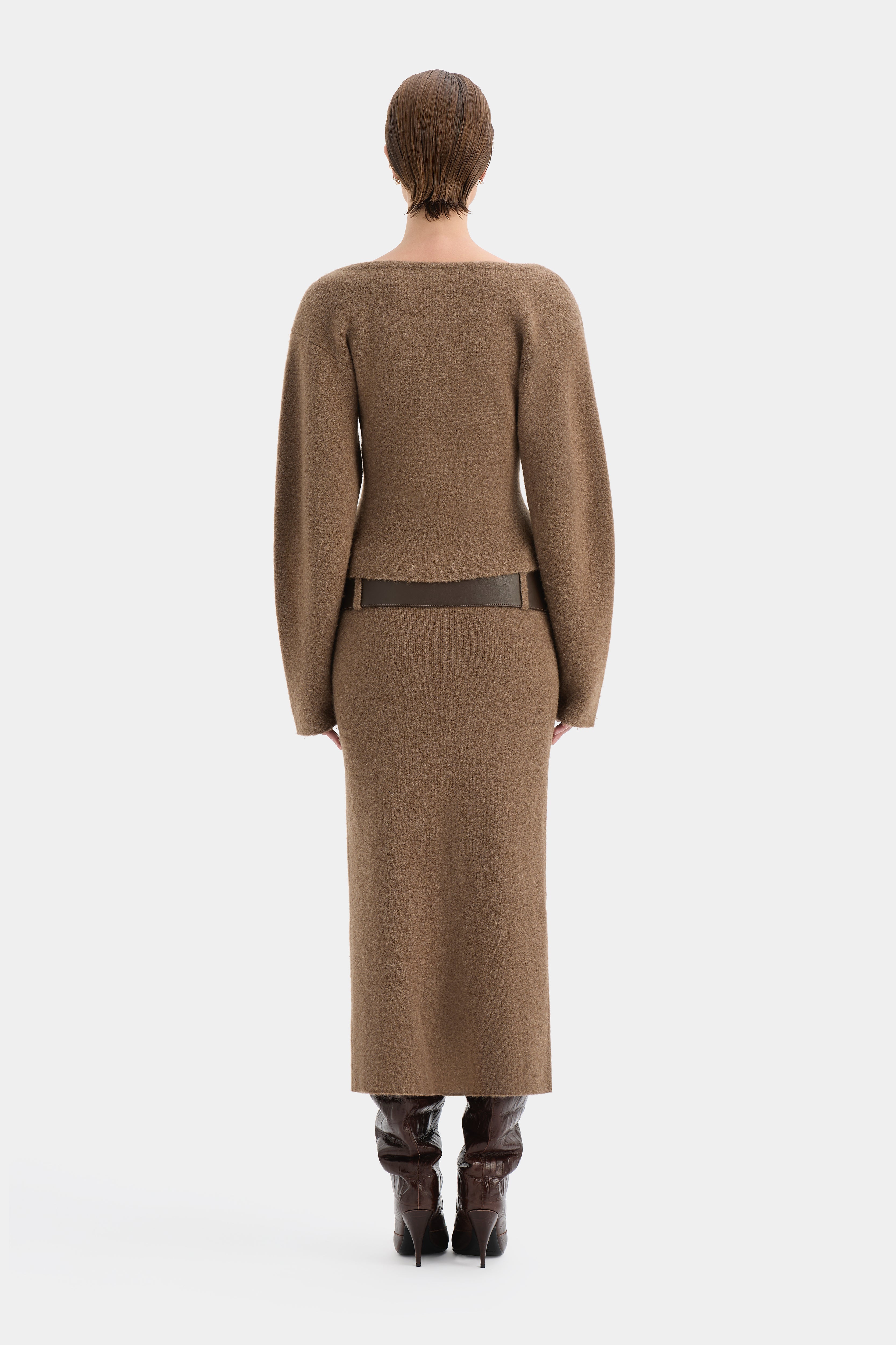 Anette Column Skirt | Biscuit Alpaca Wool Midi Skirt | SIR.
