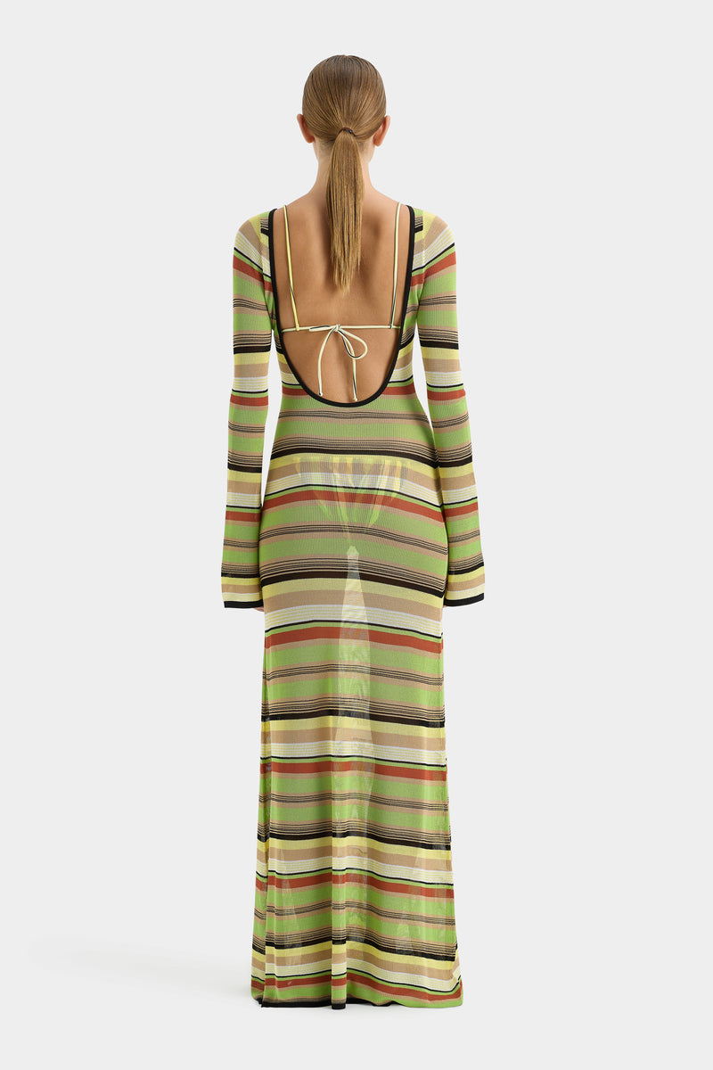 SIR the label Coastline Low Back Dress PALM STRIPE