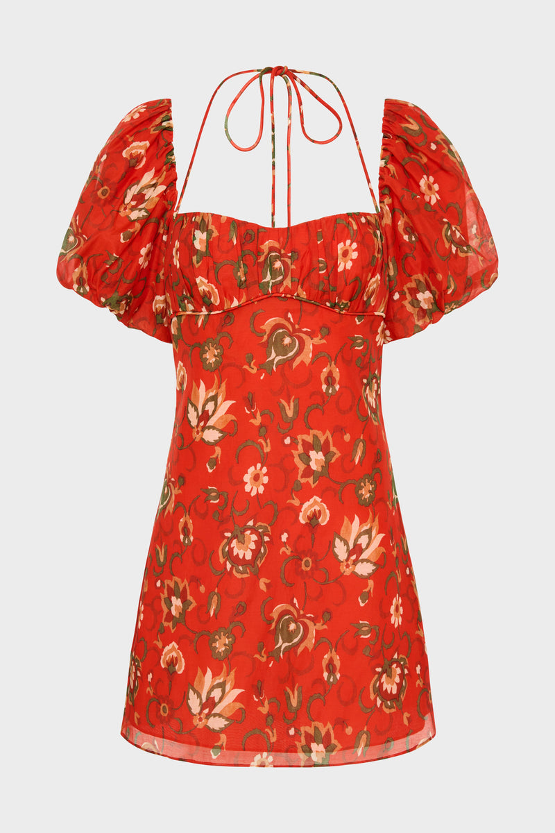 SIR the label Reyes Puff Sleeve Mini Dress CACTUS FLOWER