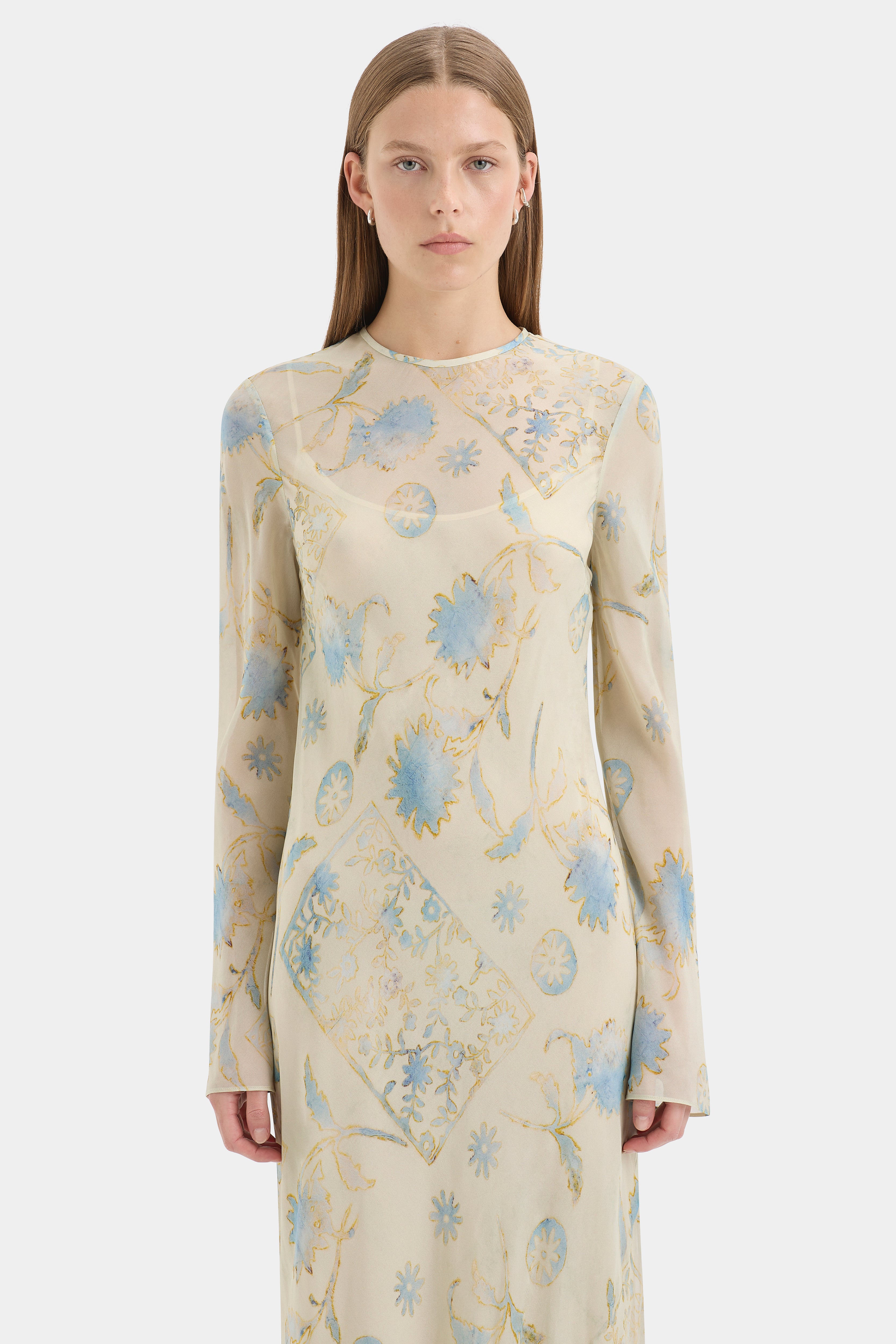 Cecile Long Sleeve Dress | Eira Butter Vintage Stamp Print