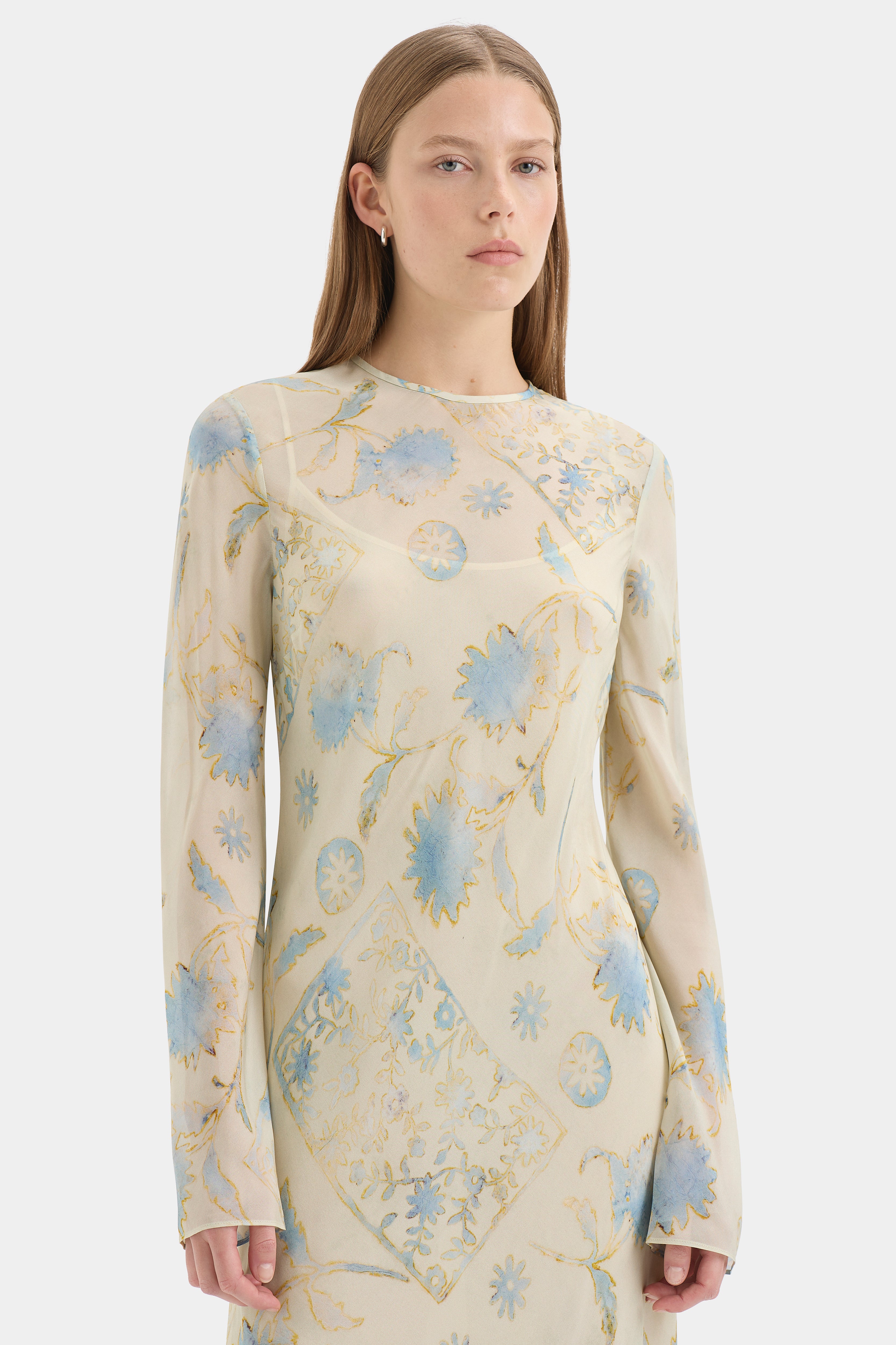 Cecile Long Sleeve Dress | Eira Butter Vintage Stamp Print | SIR. Cecile Long Sleeve Dress | Eira Butter Vintage Stamp Print | SIR.