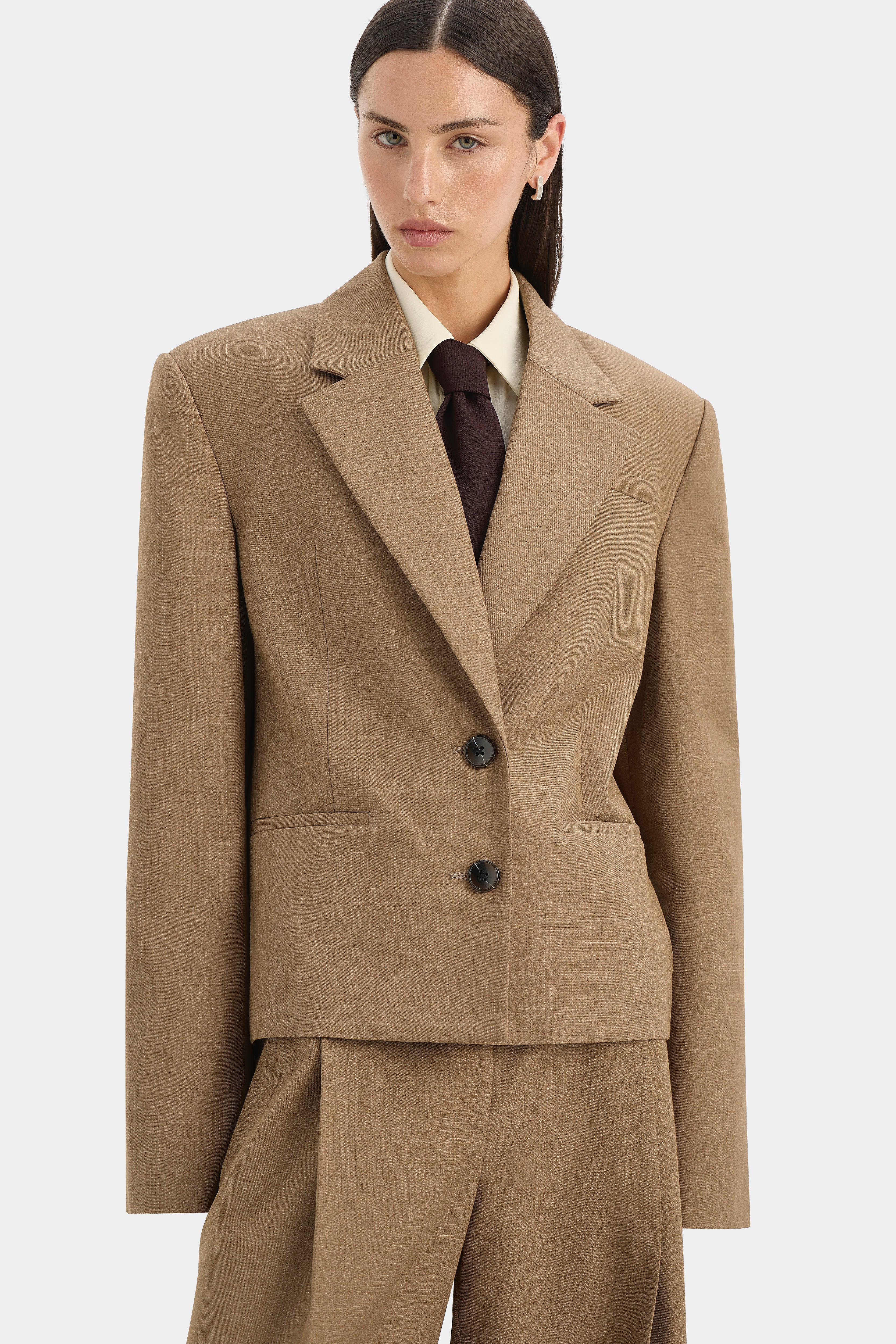 Bastille Blazer | Cinnamon Cropped Double Breasted Blazer | SIR.