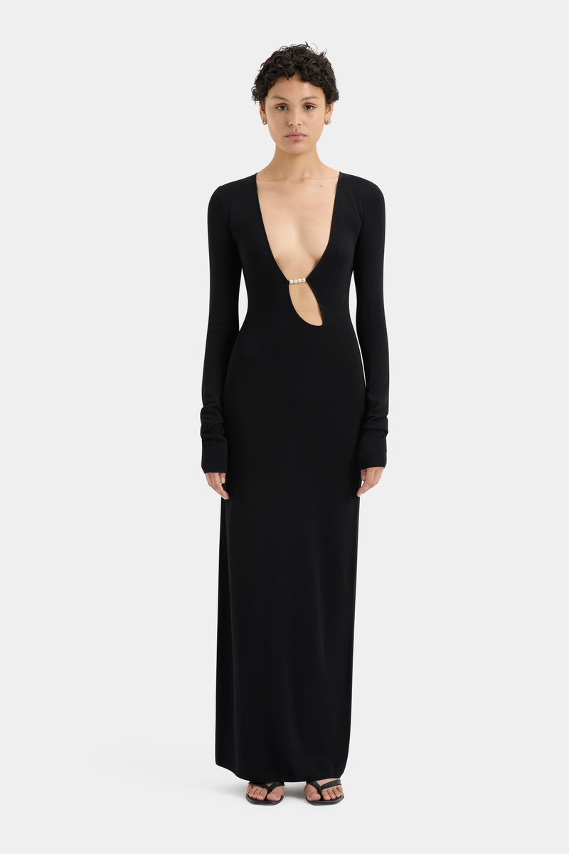 SIR the label Kinetic Beaded Long Sleeve Maxi Dress Black