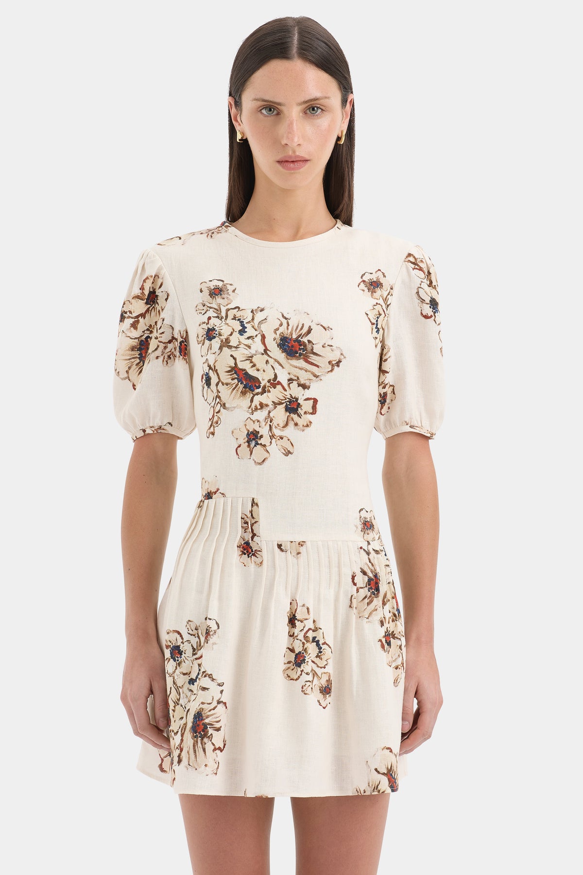Freja Puff Sleeve Mini Dress | Rosetta Print in Linen | SIR.