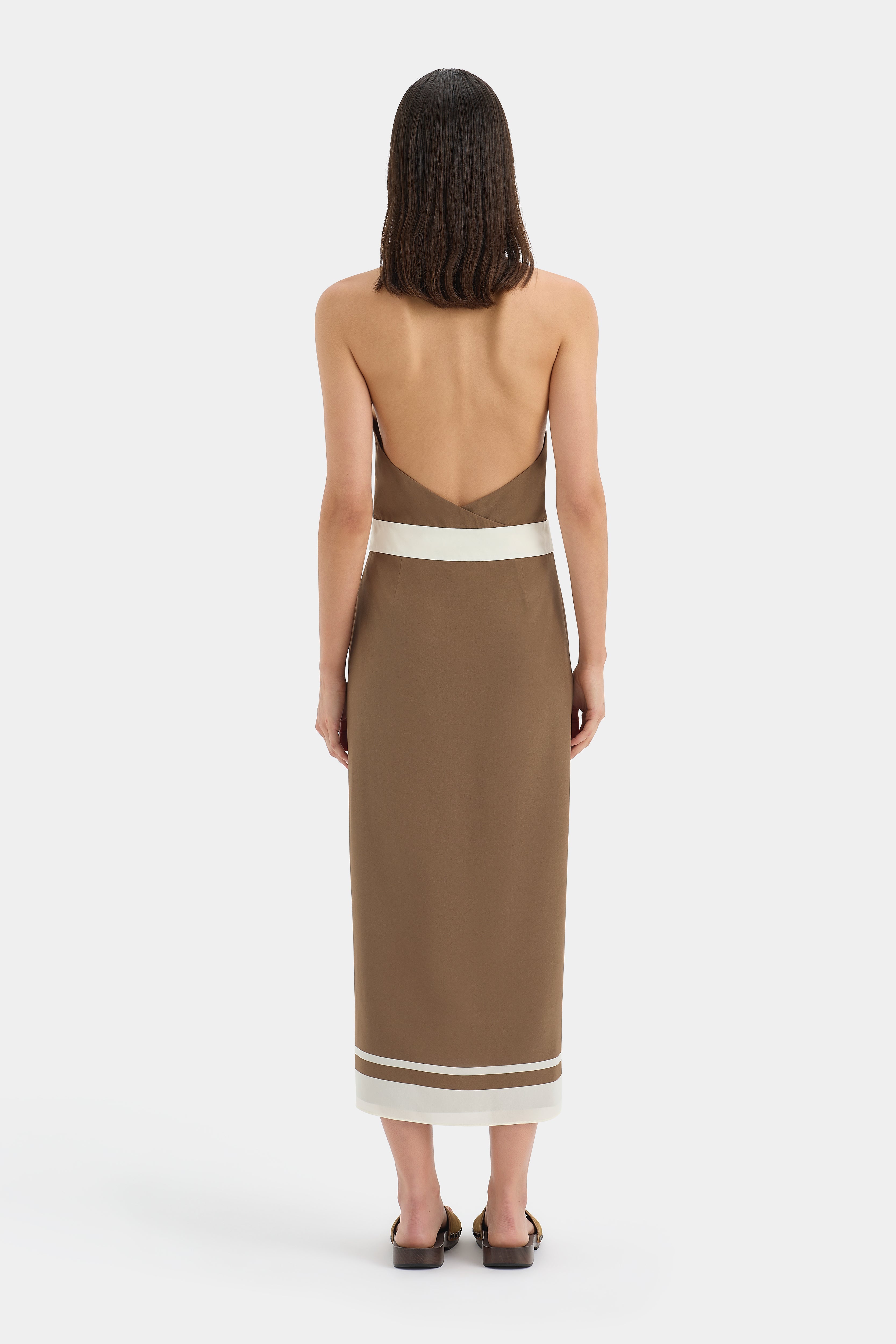 Almara Wrap Halter Dress | Brown Espresso Stripe
