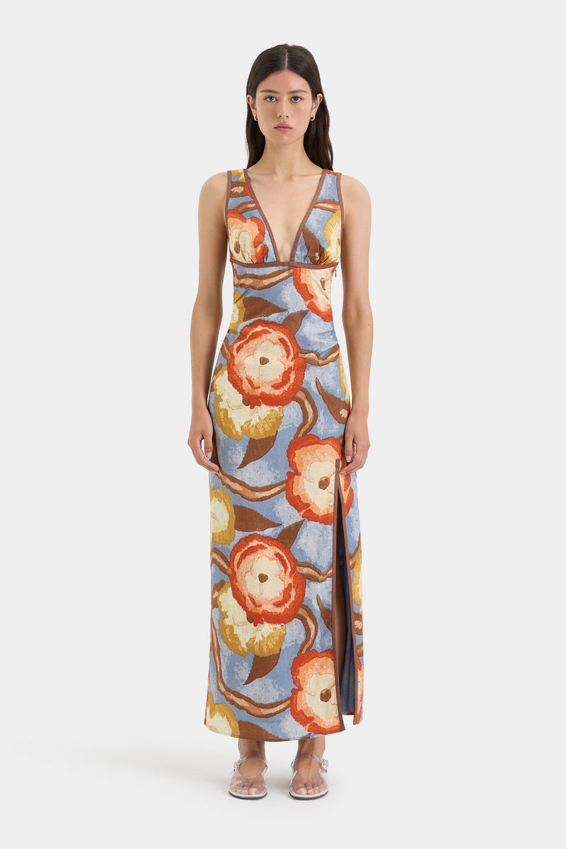 SIR the label Avery V Neck Midi Dress CAMELLIA PRINT