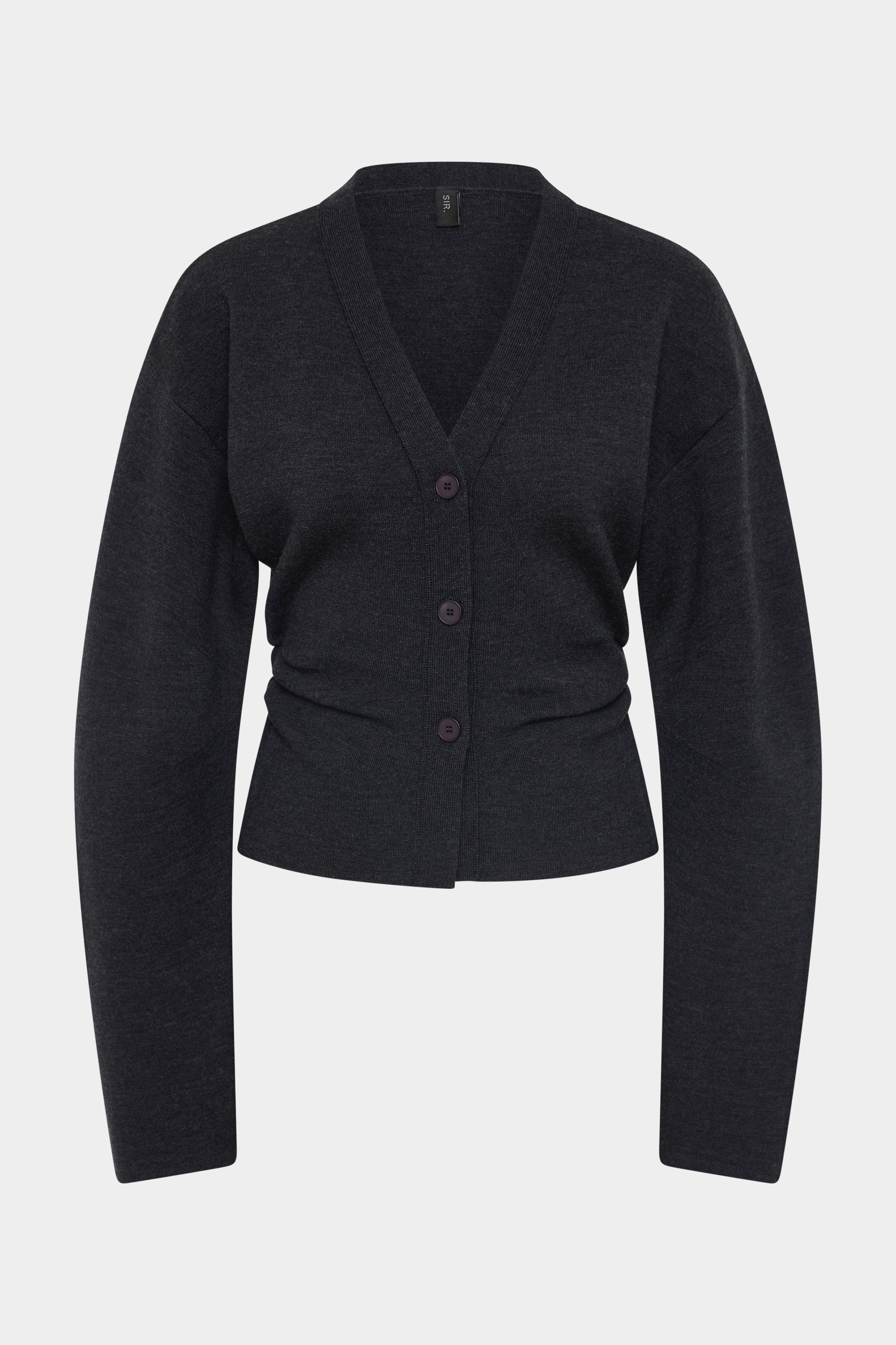 Ayana Gathered Cardigan | 100% Merino Wool Charcoal Knit | SIR.