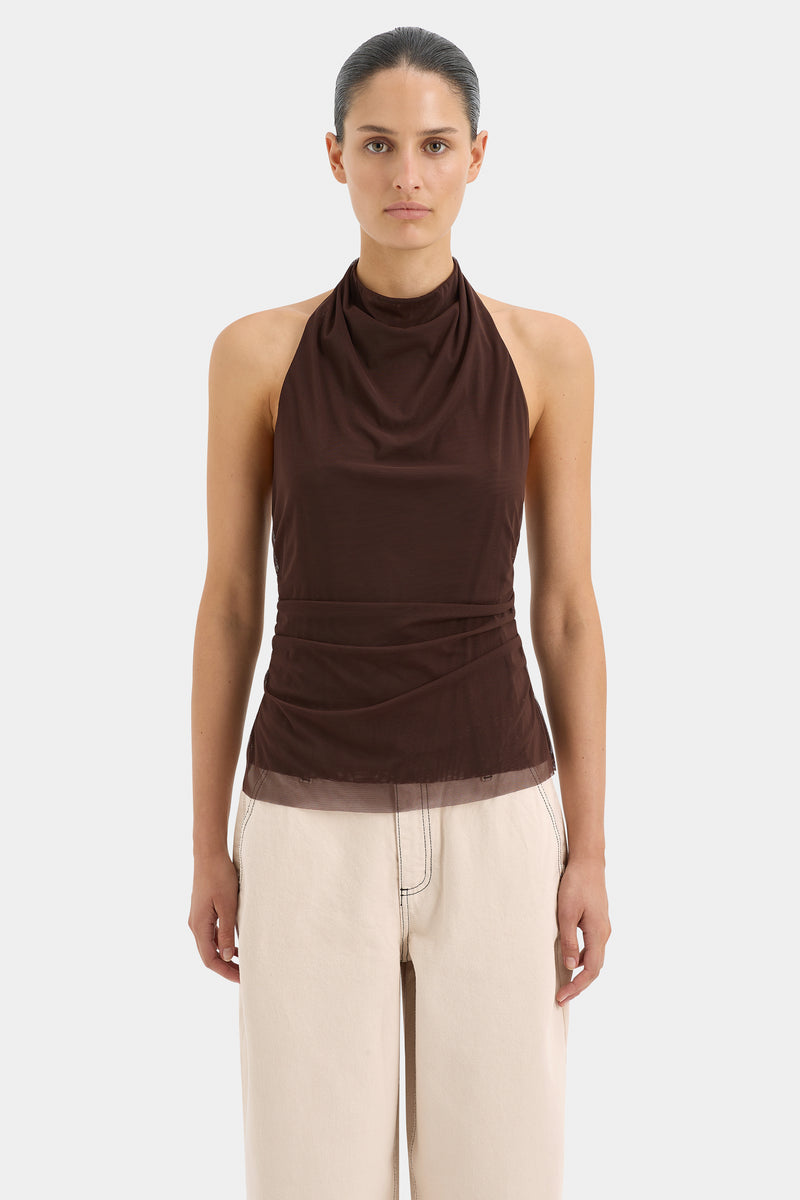 SIR the label Jacques Mesh Halter Top Chocolate
