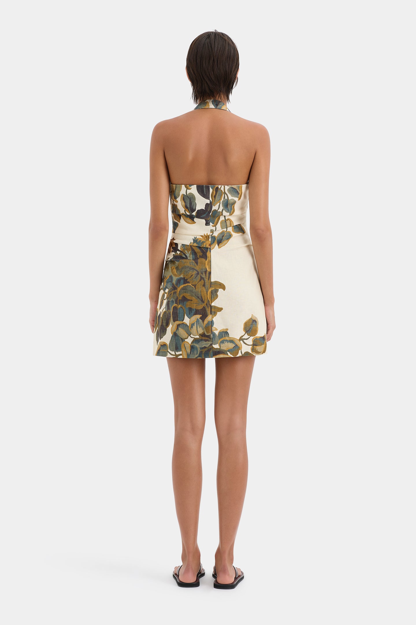 Evalita Halter Mini Dress | Ivory & Green Pine Valley Print | SIR.