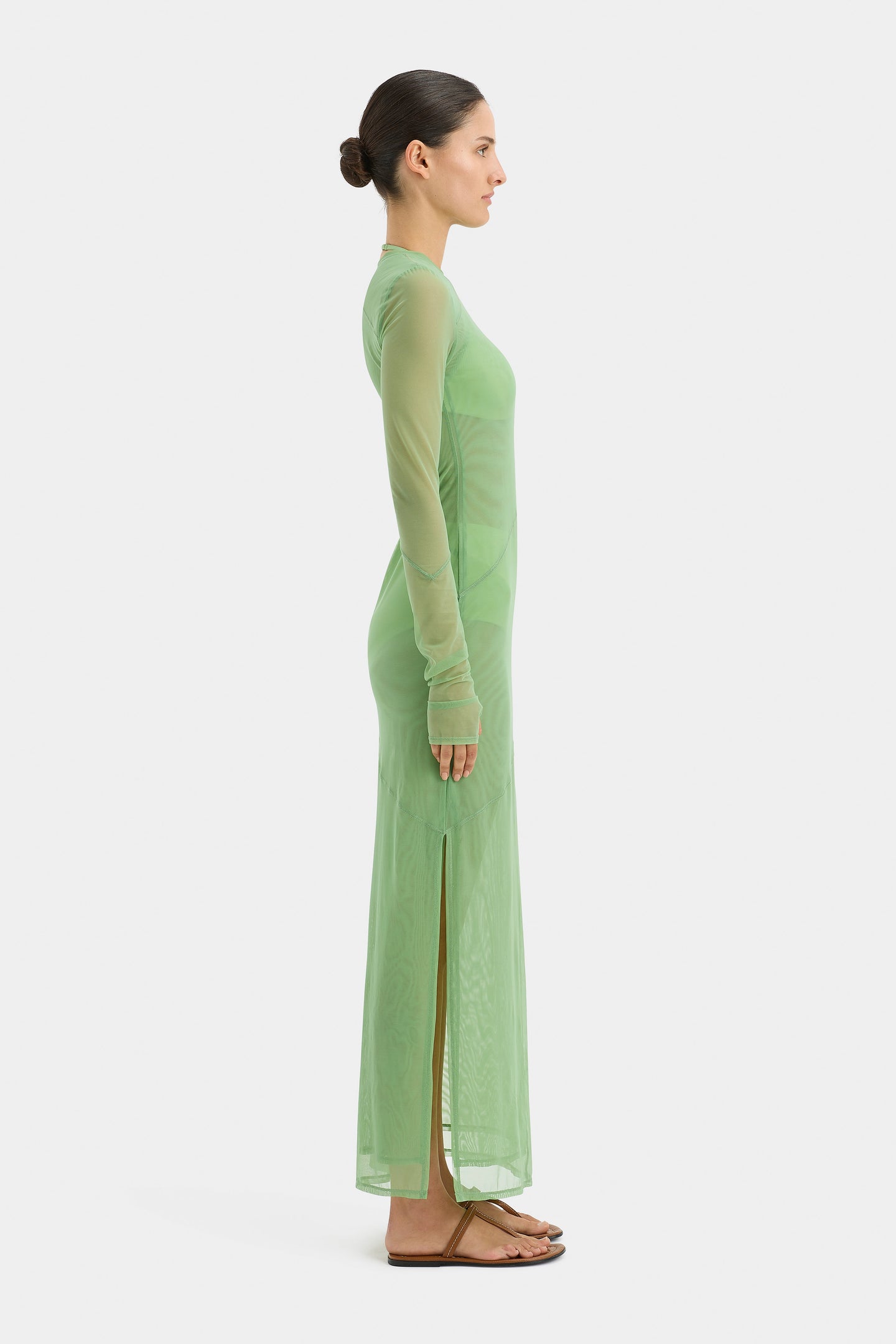 SIR the label Jacques Mesh Panelled Midi Dress APPLE