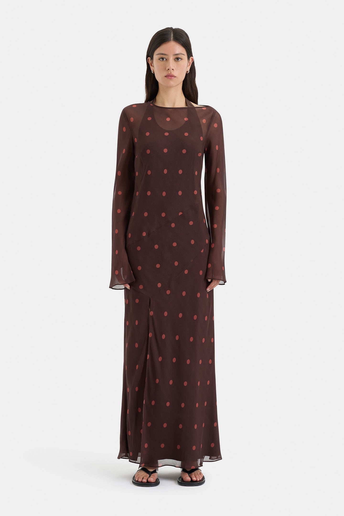 SIR the label Toni Long Sleeve Dress CHOCOLATE DOT