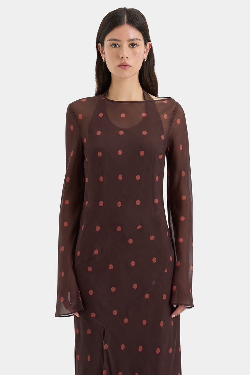 SIR the label Toni Long Sleeve Dress CHOCOLATE DOT