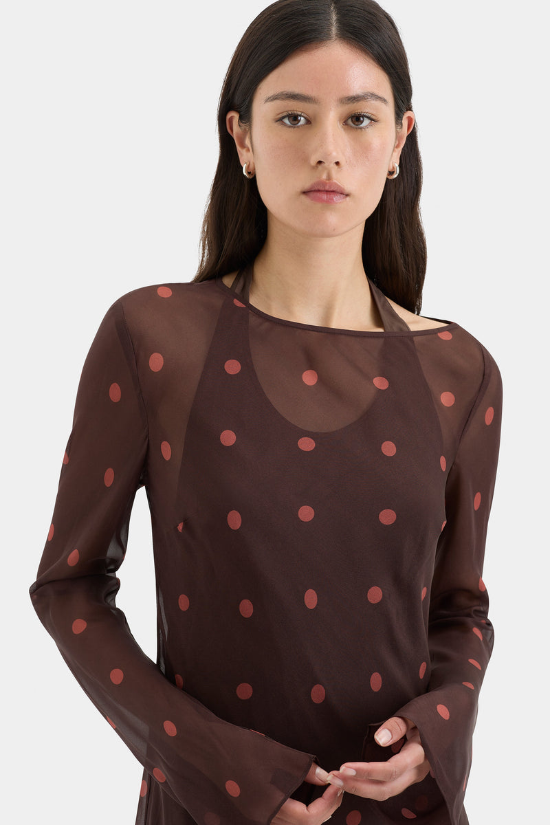 SIR the label Toni Long Sleeve Dress CHOCOLATE DOT