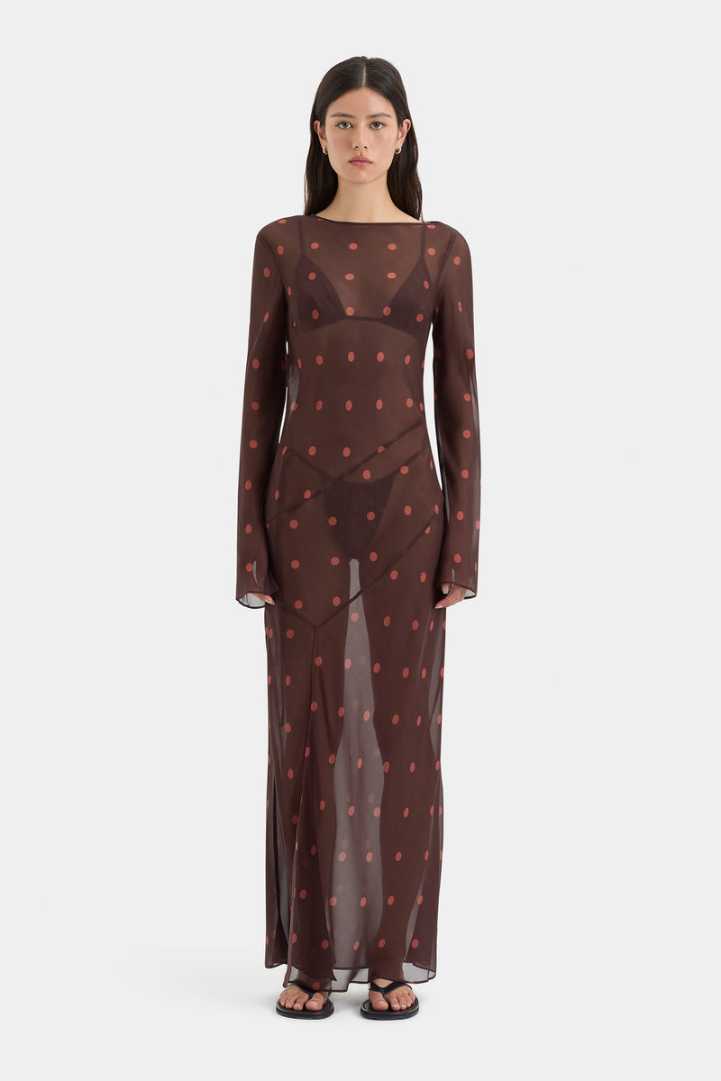 SIR the label Toni Long Sleeve Dress CHOCOLATE DOT