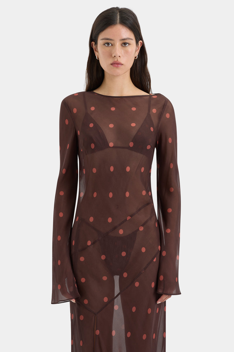 SIR the label Toni Long Sleeve Dress CHOCOLATE DOT