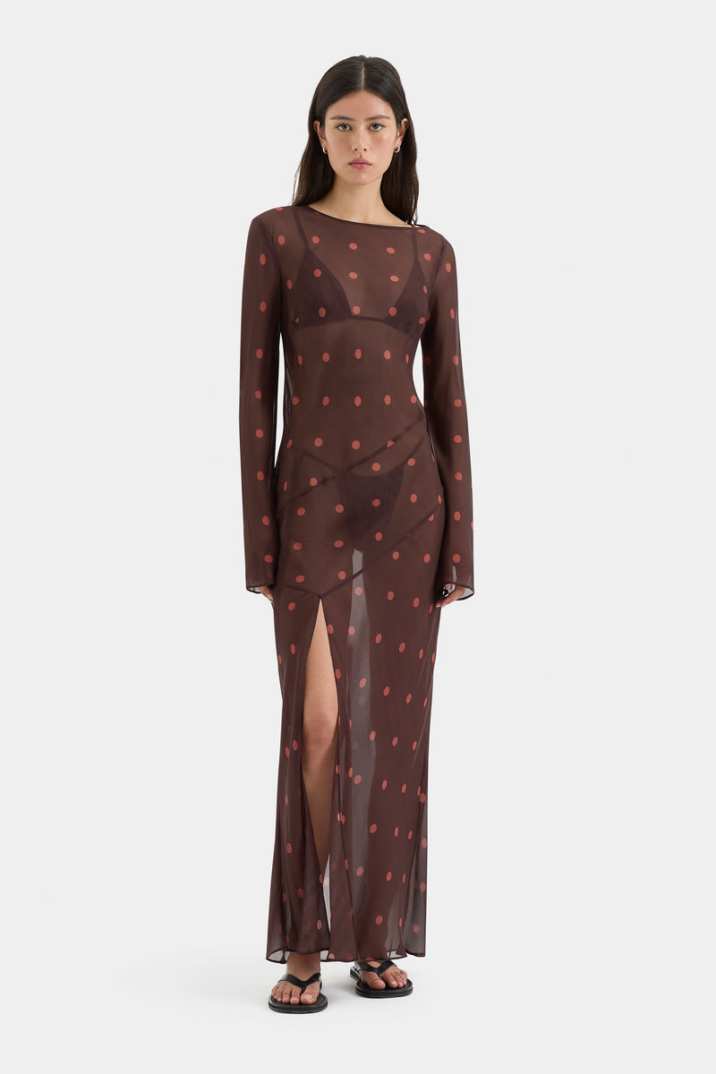 SIR the label Toni Long Sleeve Dress CHOCOLATE DOT