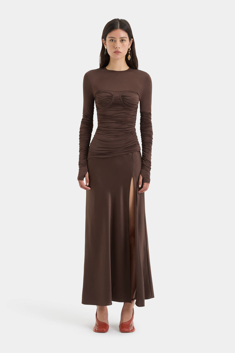 SIR the label Alessia Draped Gown CHOCOLATE