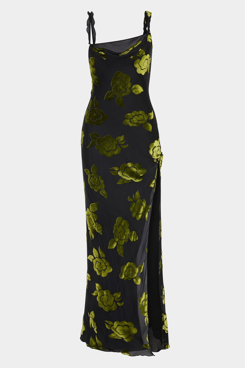 knee length dresses for ladies Roxanne Long Dress in Cream & Moss – Madeline Marie main image 1
