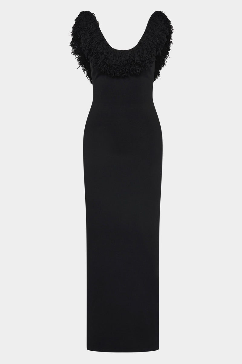 Marcelline Fringe Scoop Back Gown SIR. Marcelline Fringe Scoop Back Gown SIR.