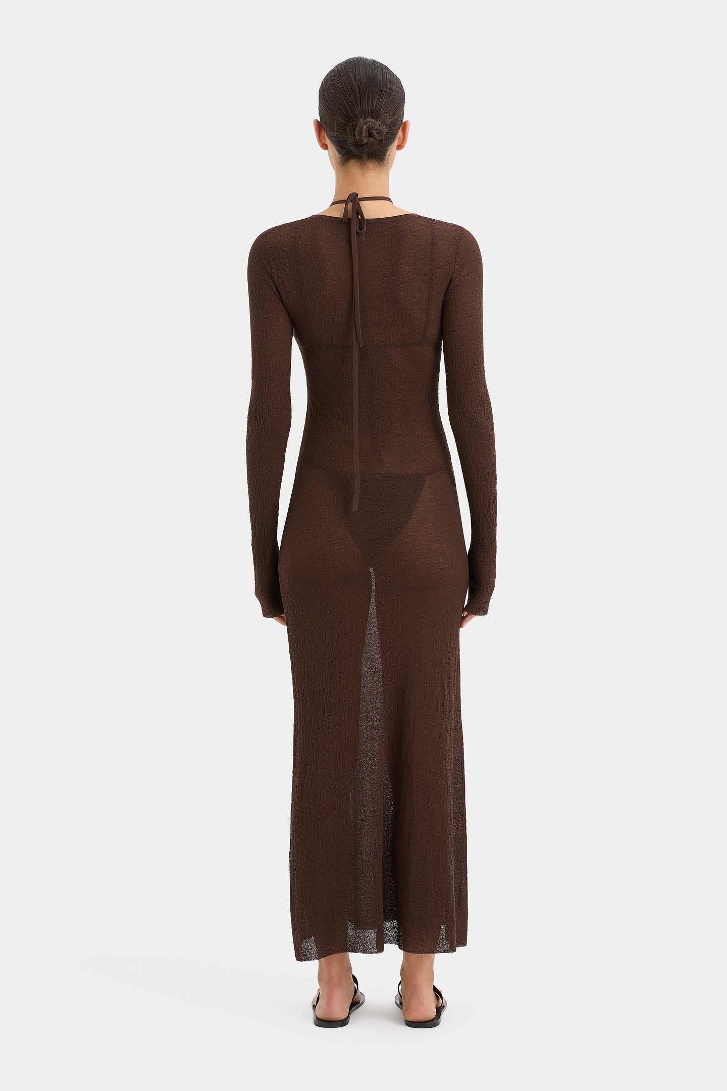 SIR the label Emmeline Halter Long Sleeve Dress CHOCOLATE