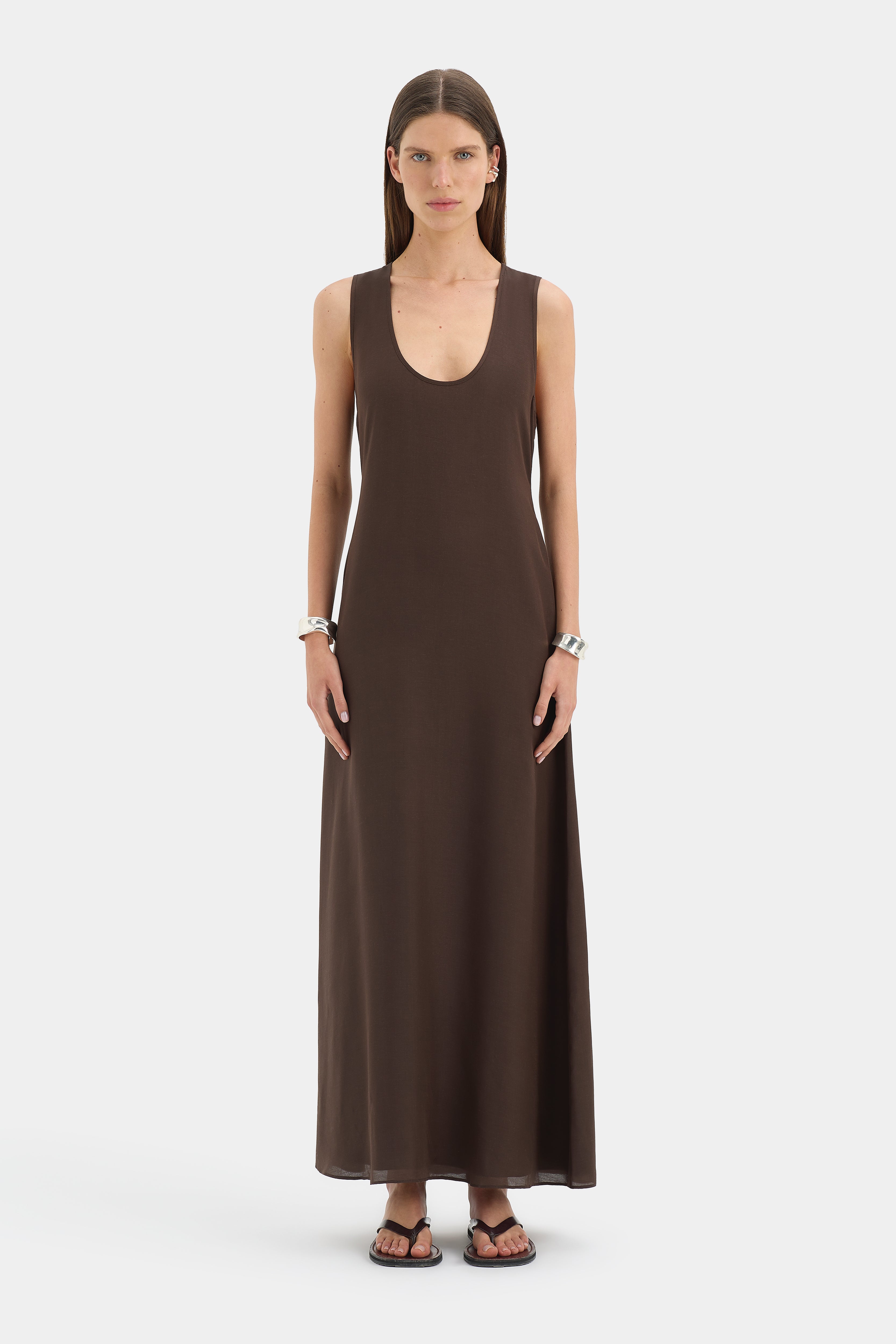 Julietta Scoop Neck Maxi Dress | Chocolate Brown