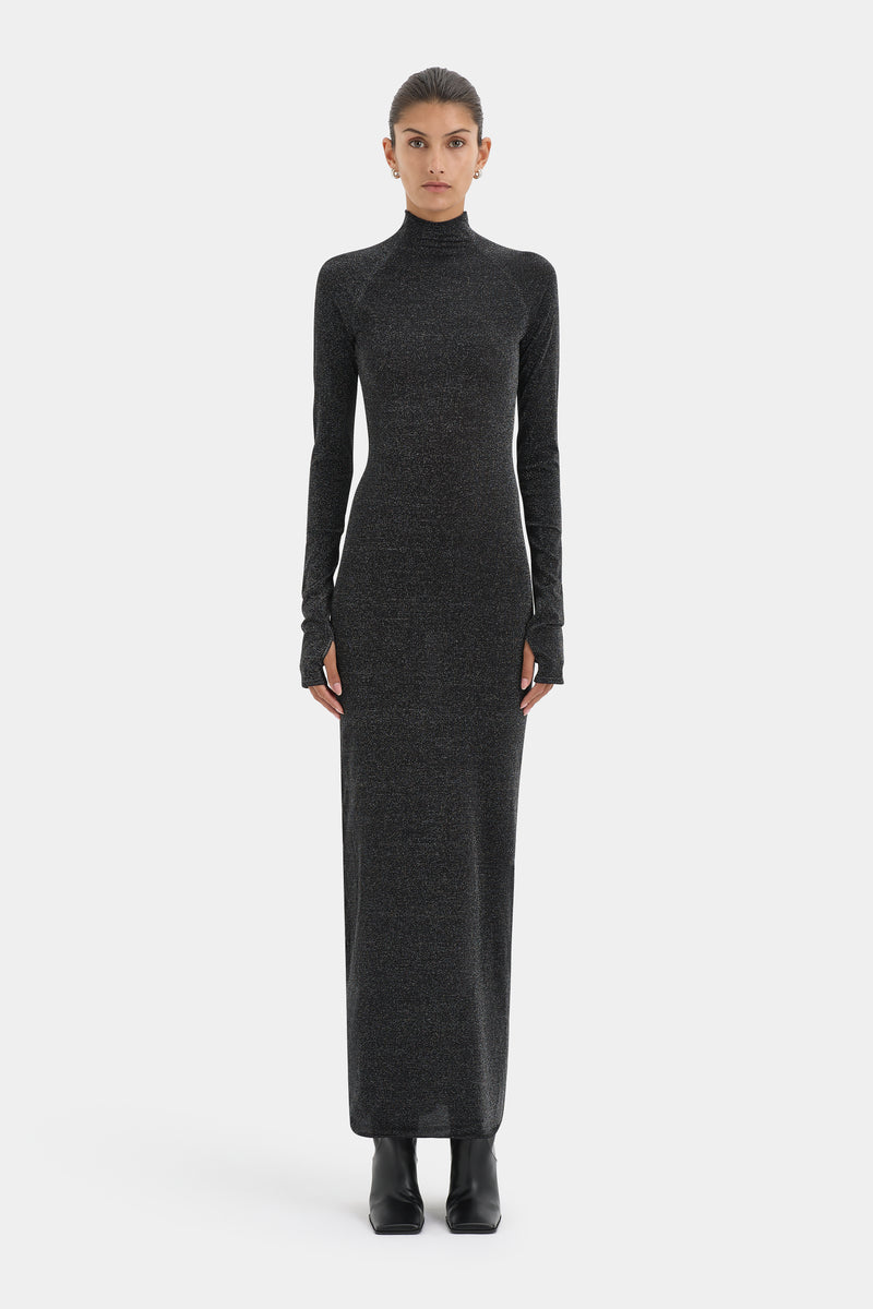Chiano Long Sleeve Dress | Black & Silver | SIR.