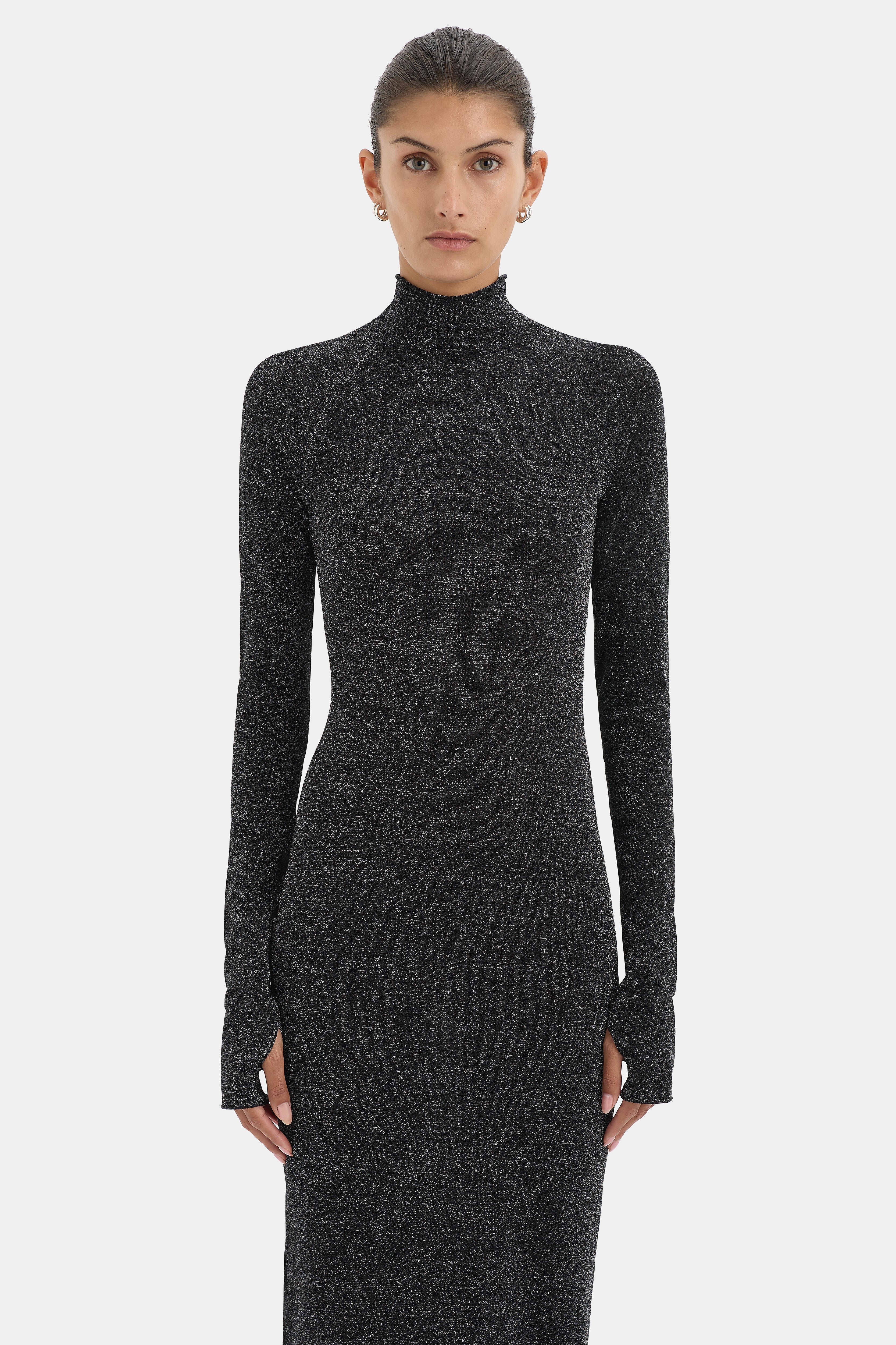 Chiano Metallic Knit Long Sleeve Dress