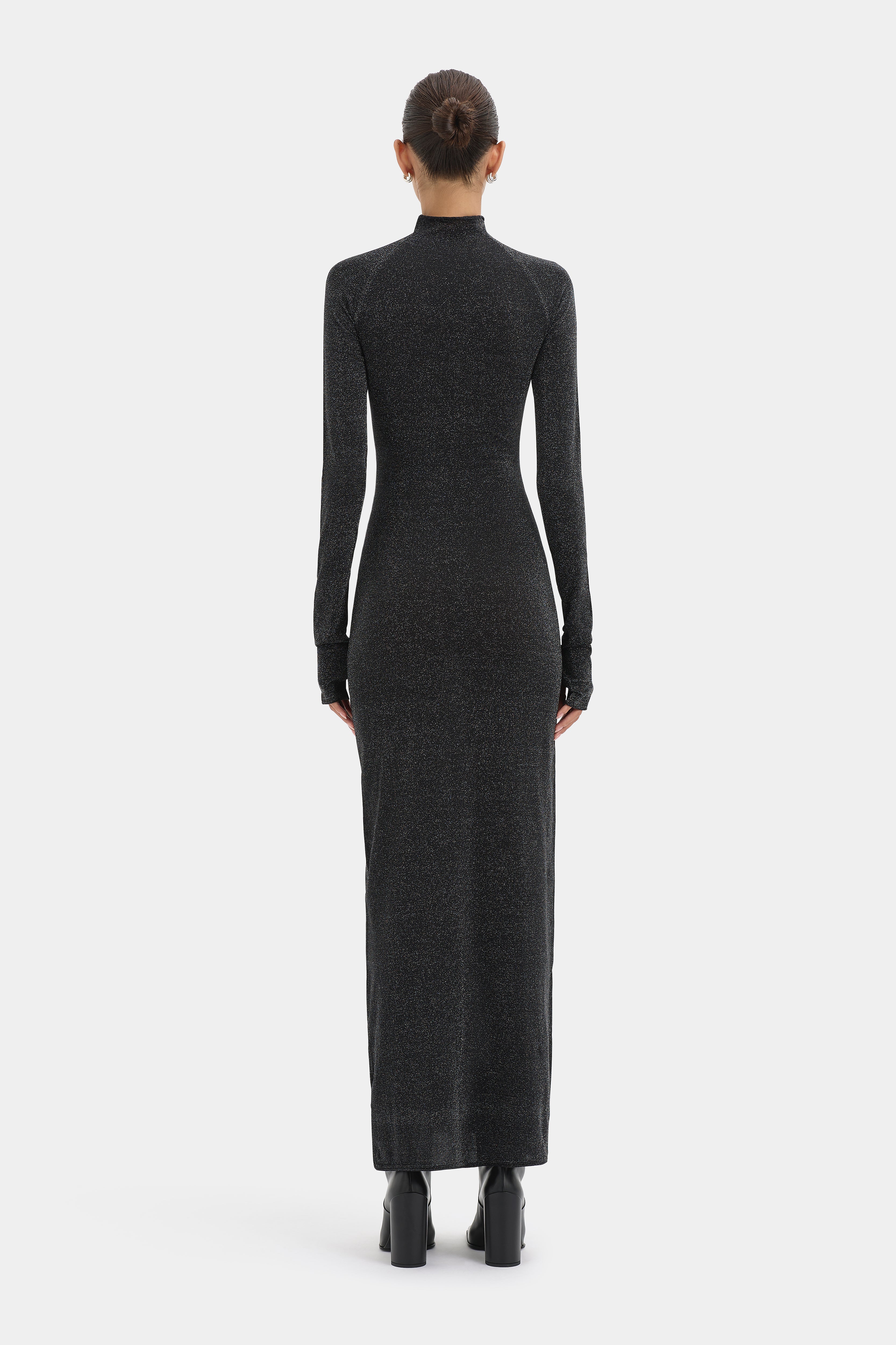 Chiano Long Sleeve Dress | Black & Silver