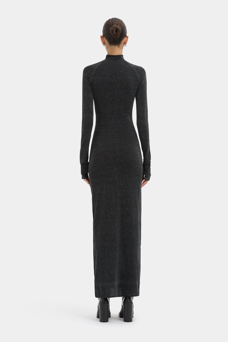 black maxi dress with bell sleeves Chiano Long Sleeve Dress | Black & Silver