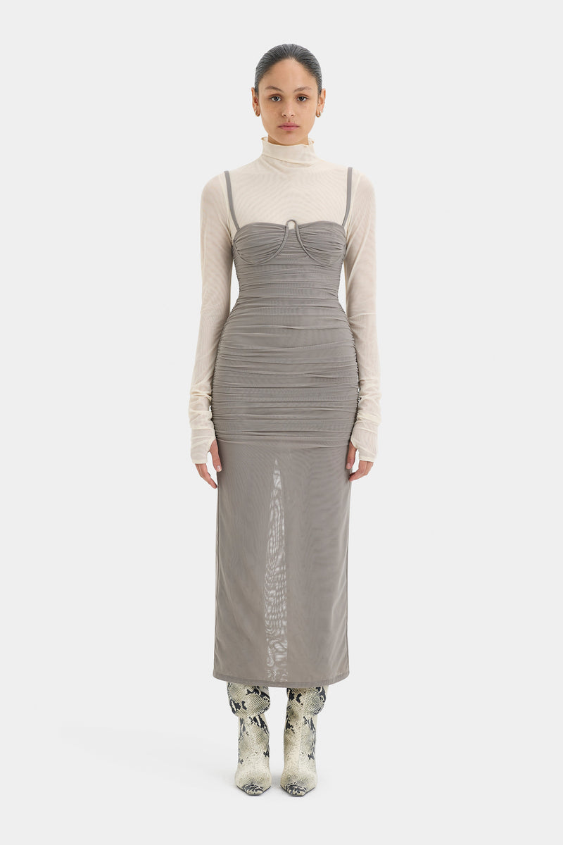 SIR the label Jacques Gathered Midi Dress SLATE