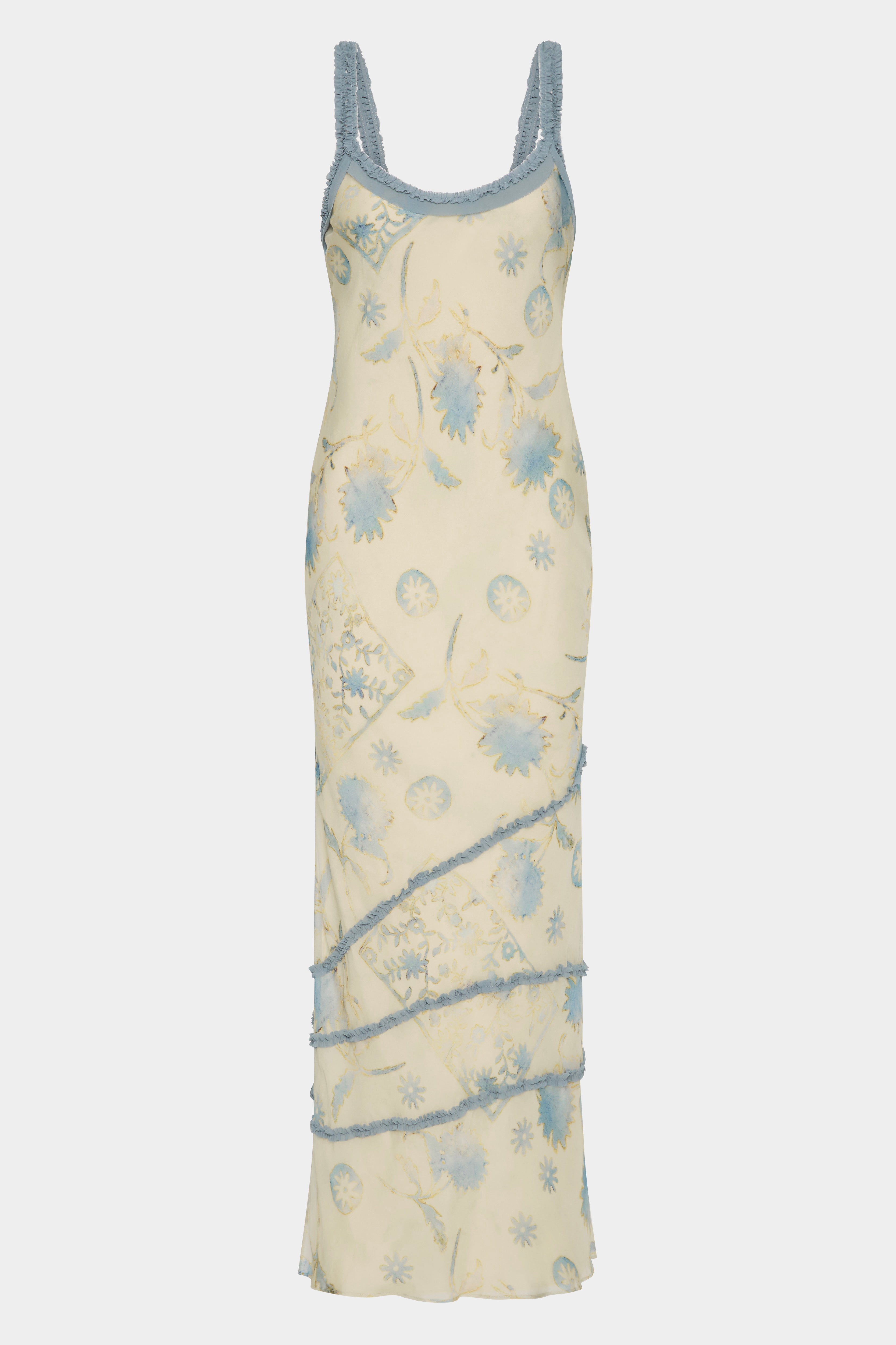 ruffle slip dress Cecile Ruffle Slip Dress | Eira Butter Vintage Stamp Print