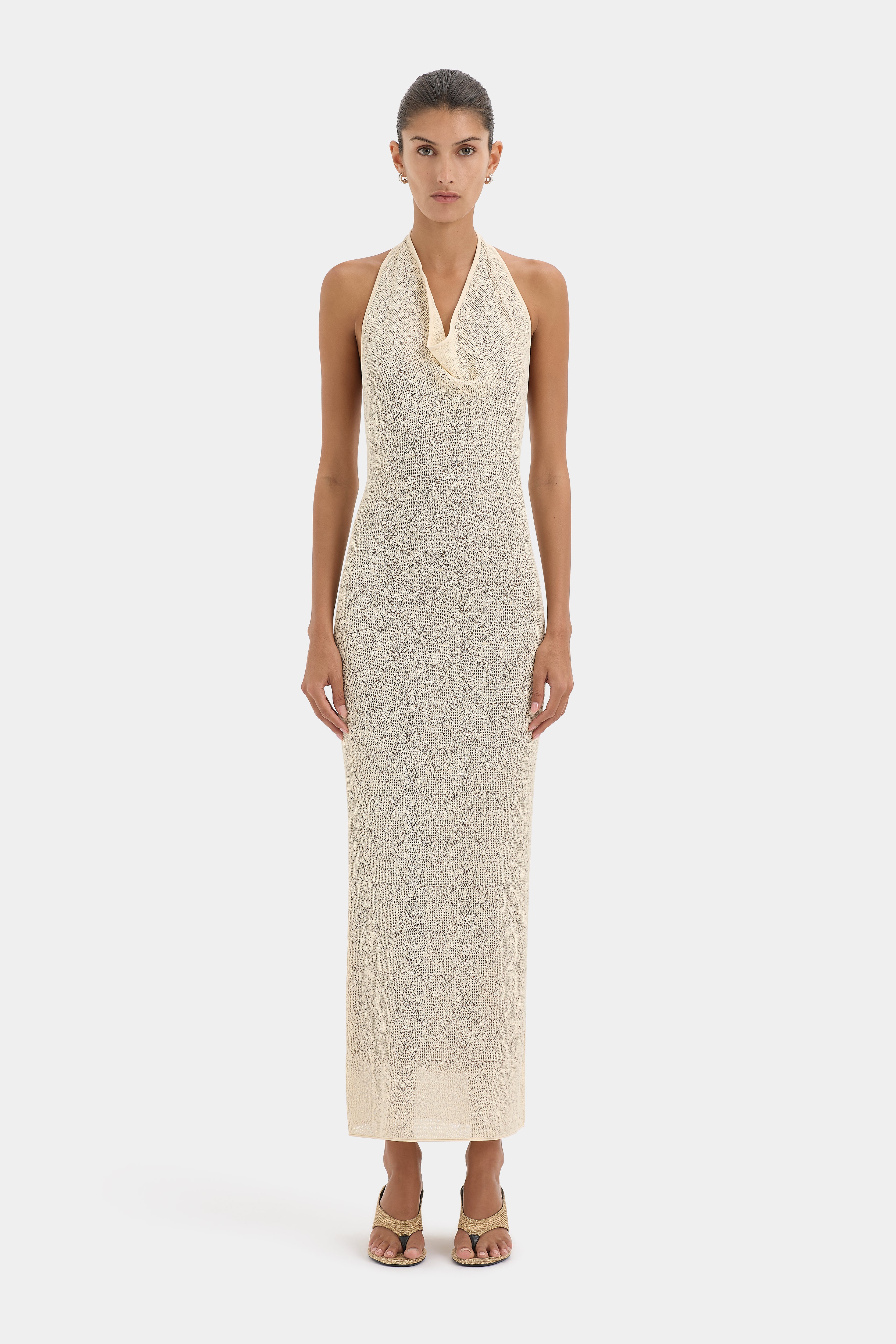 Celestino Halter Dress | Beige Straw