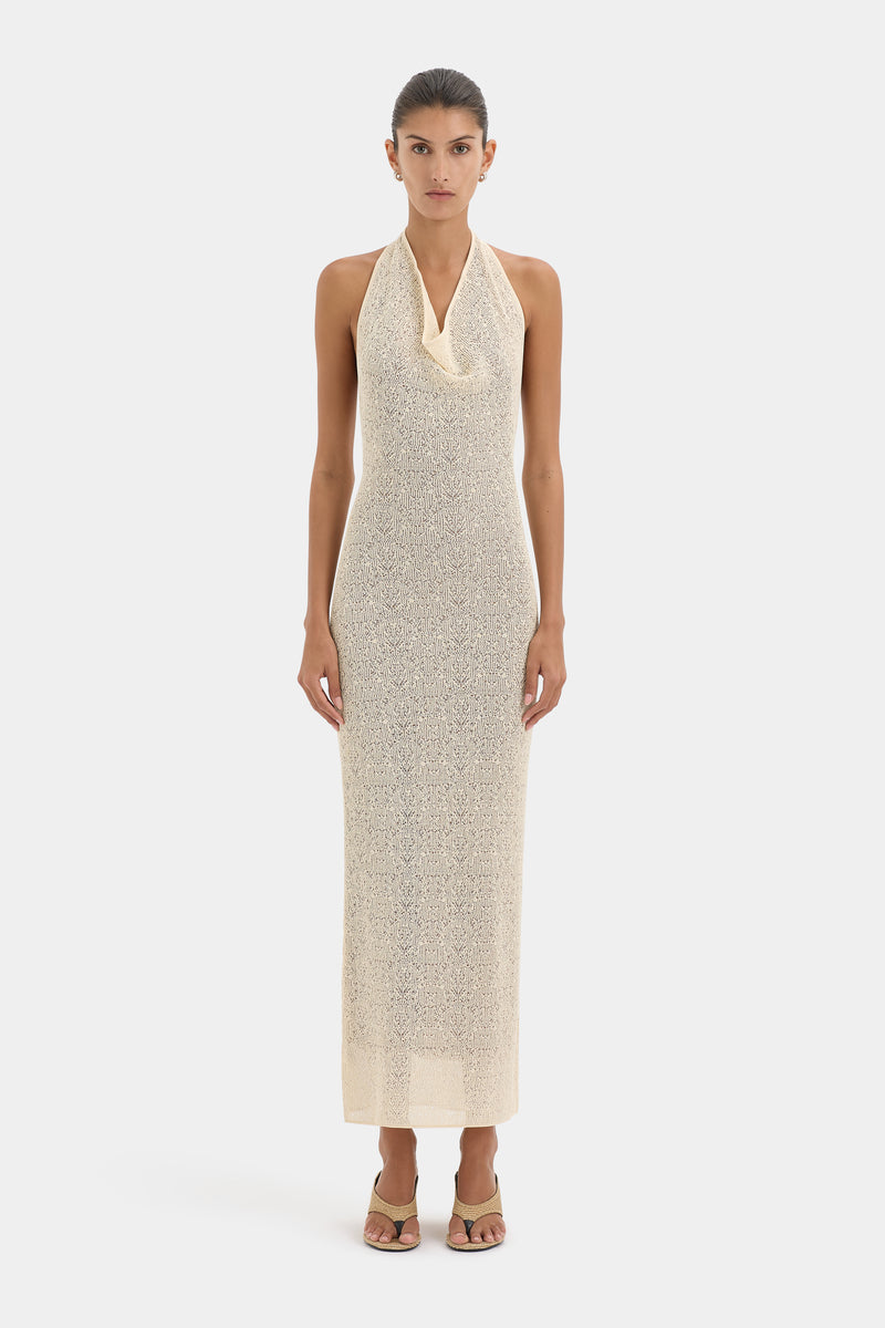 Celestino Halter Dress | Beige Straw