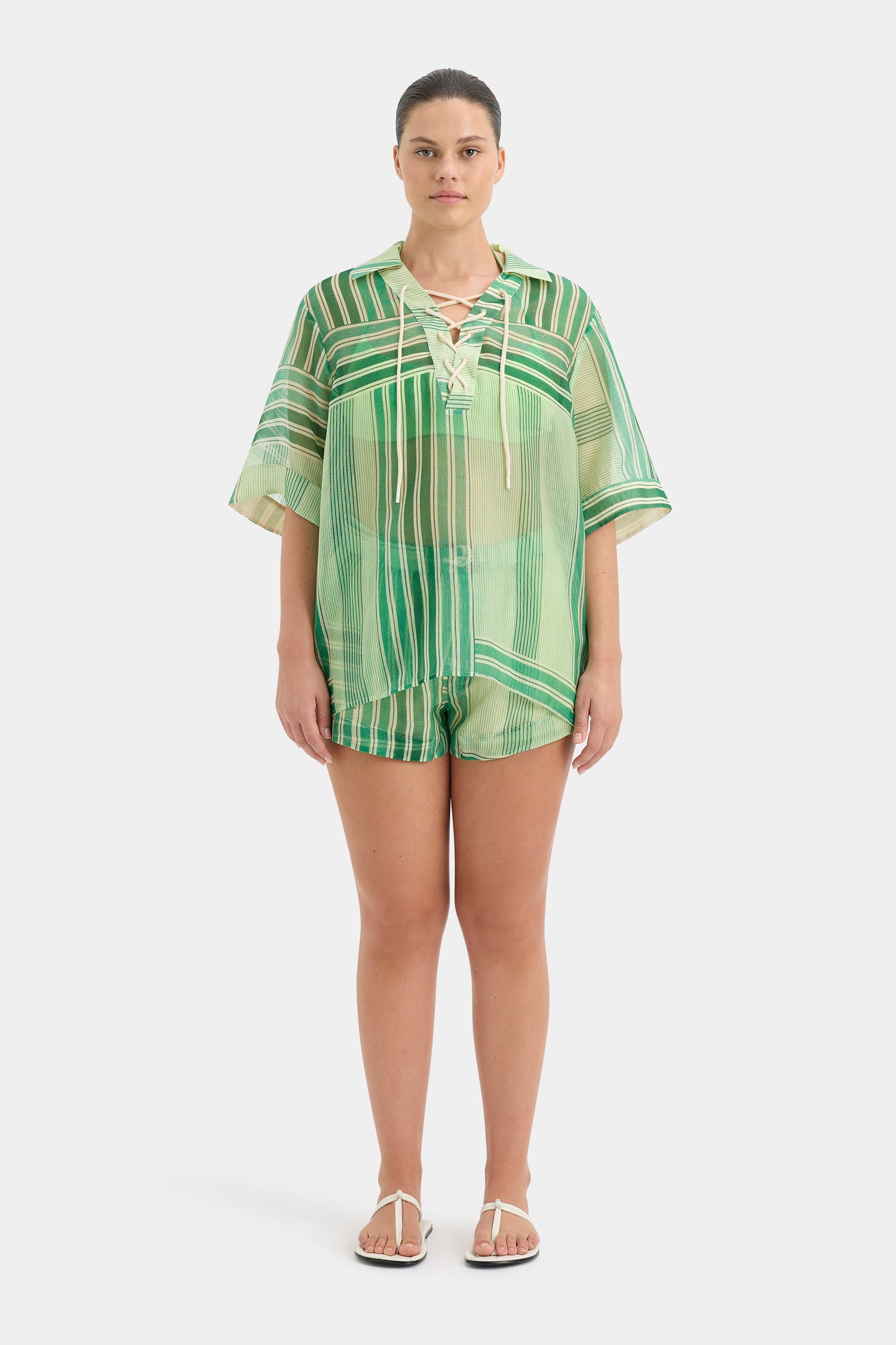 SIR the label Marisol Corded Shirt GREEN PATCHWORK STRIPE